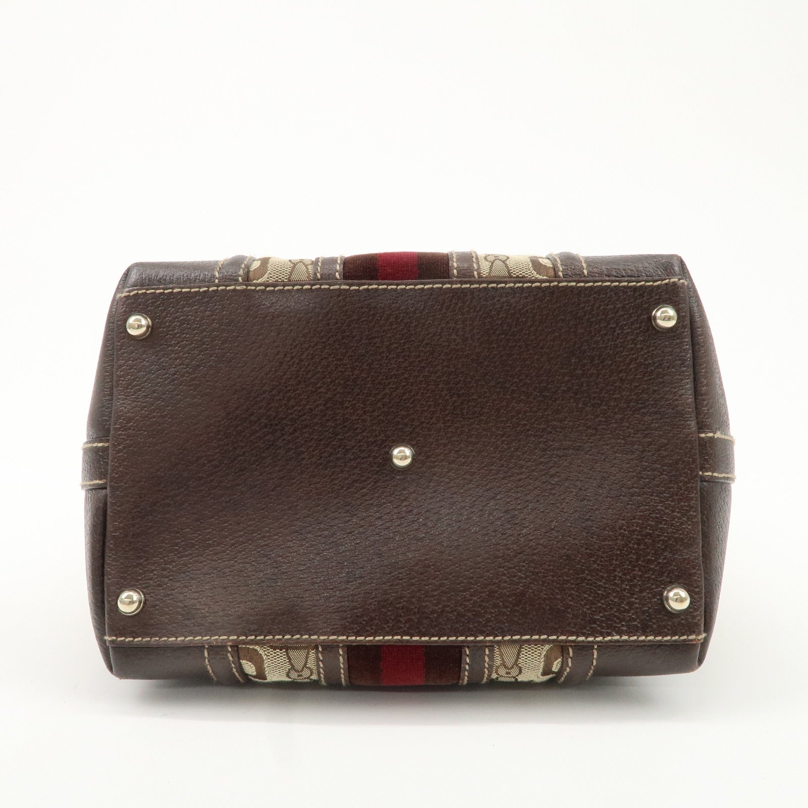 GUCCI Sherry Canvas Leather Doctor's Bag Hand Bag Beige 146002 Used