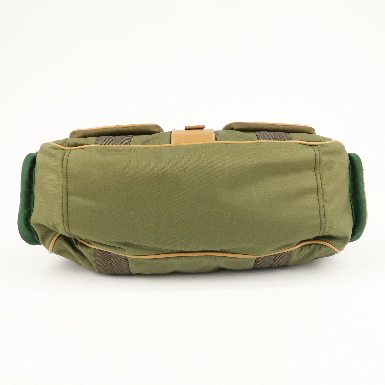 PRADA Nylon Leather Shoulder Bag Khaki Brown Green Used