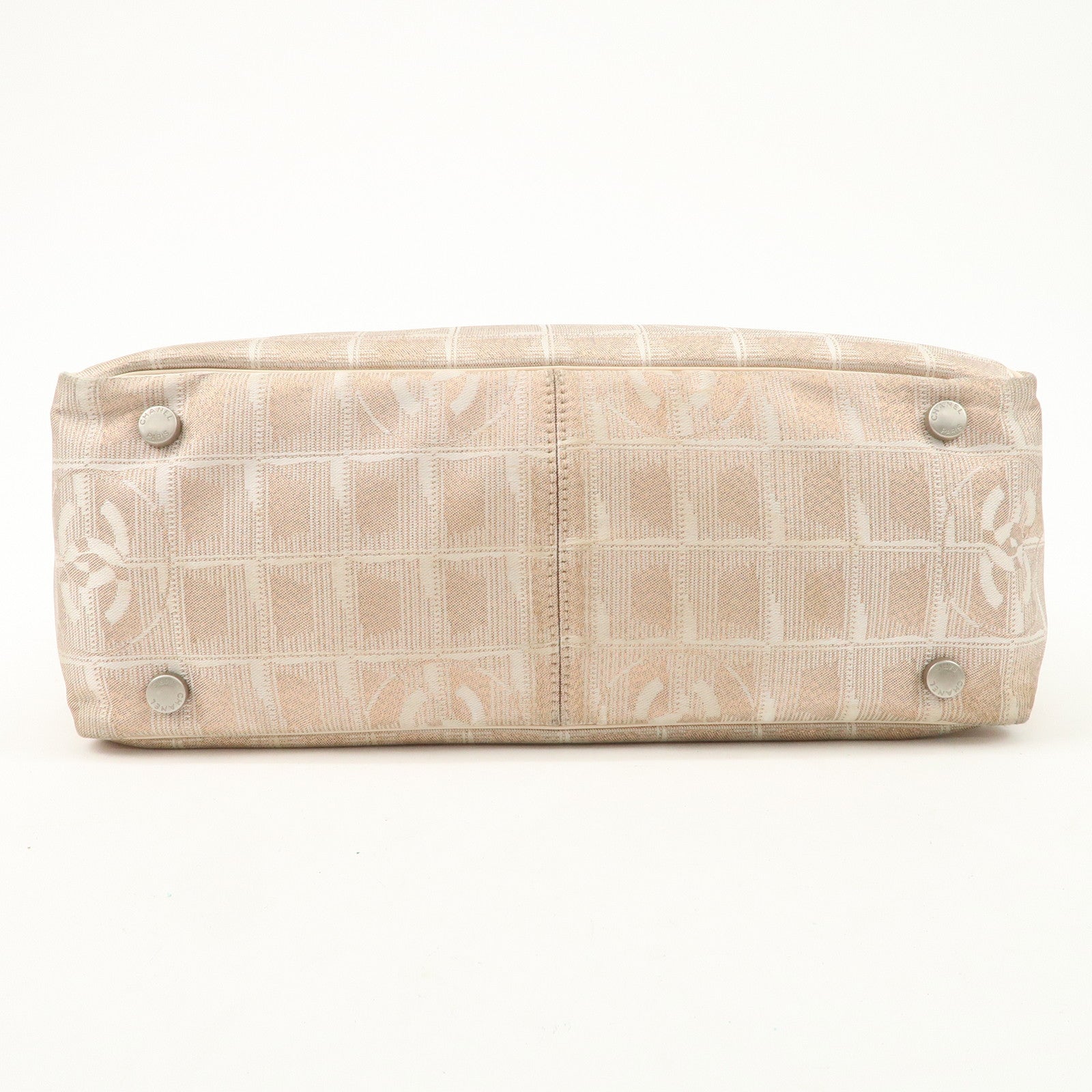 CHANEL New Travel Line Nylon Jacquard Leather Tote Bag Pink A15991 Used