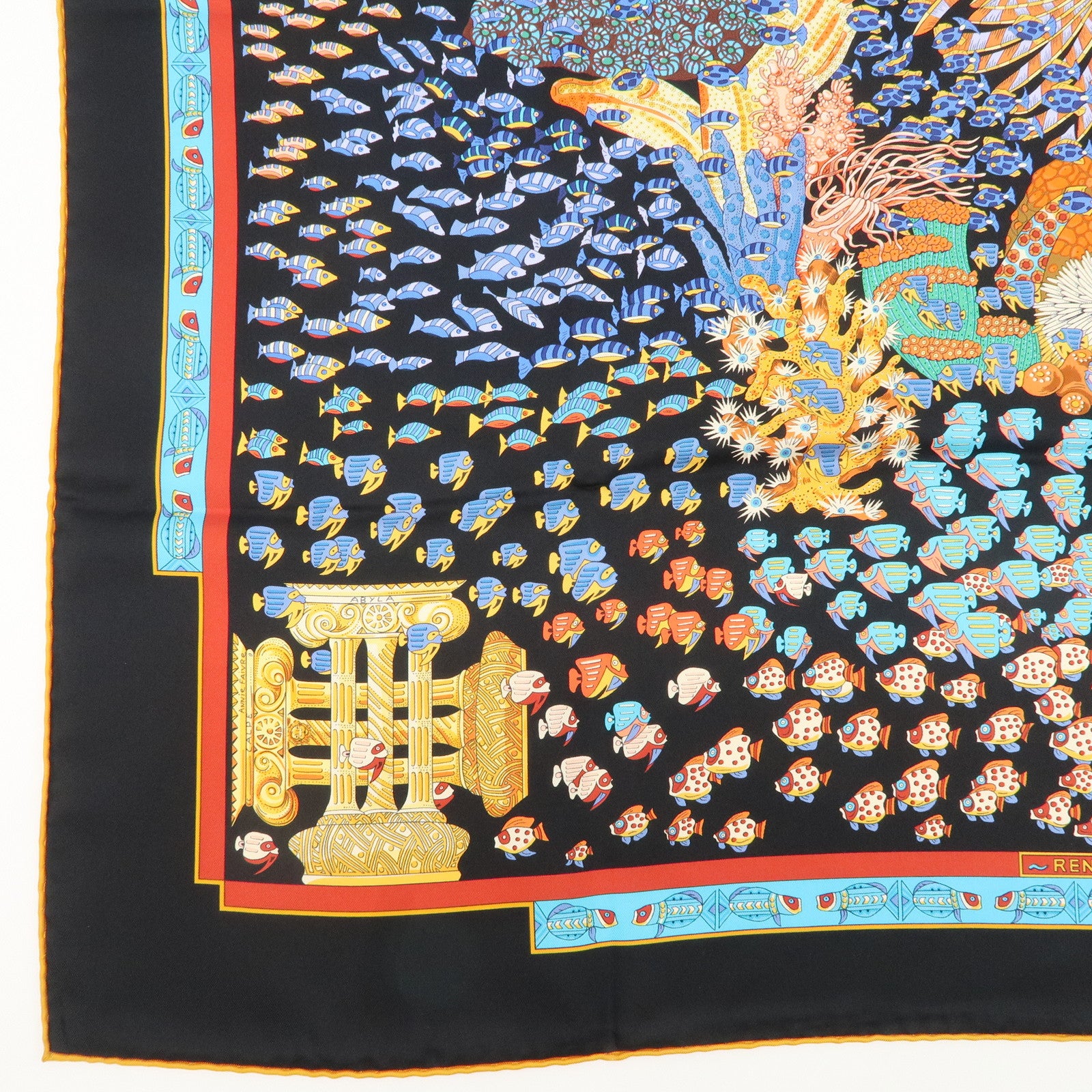 HERMES Carre 90 Silk 100% Scarf RENCONTRE OCEANE Black Multicolor Used