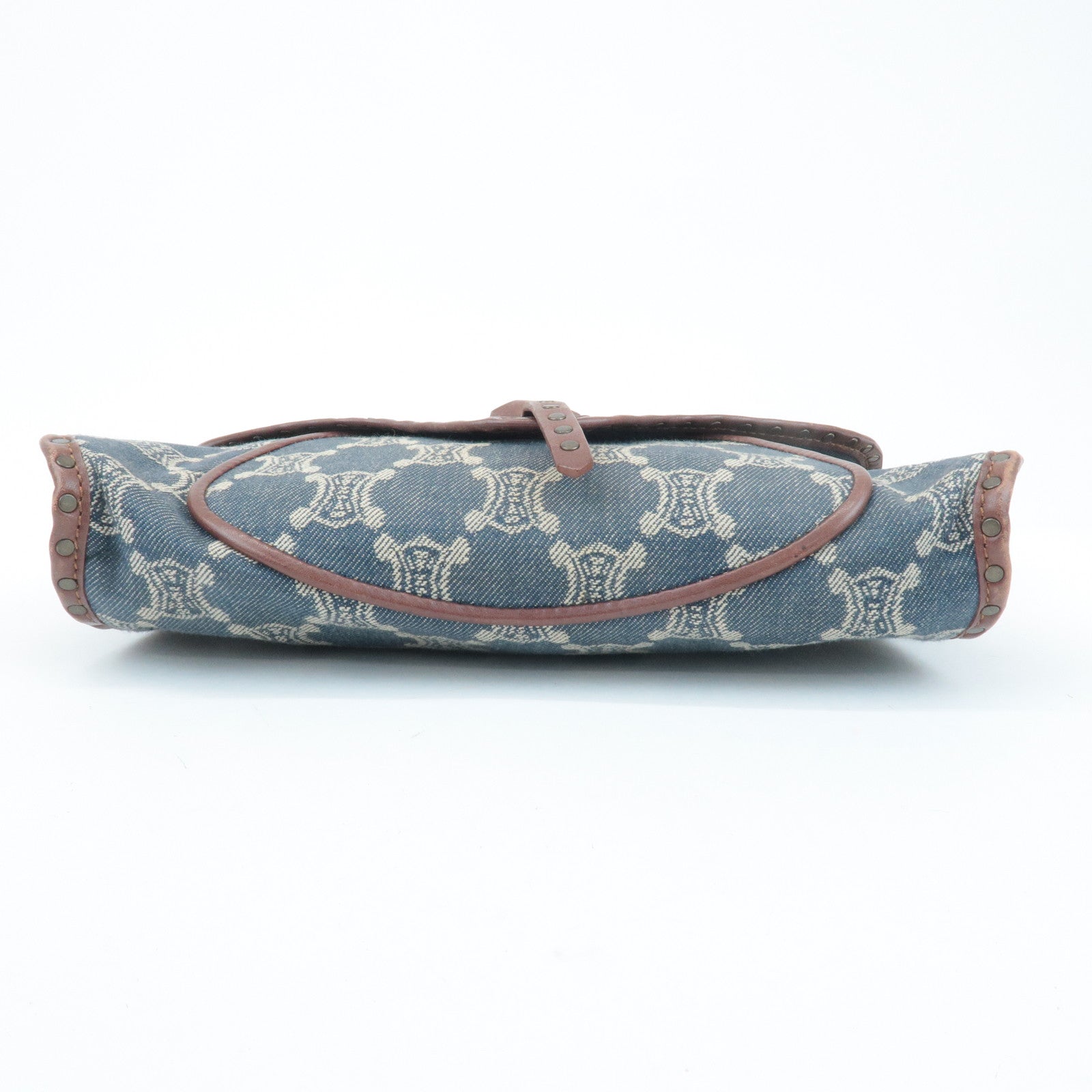 CELINE Macadam Denim Leather Shoulder Bag Blue Brown Used