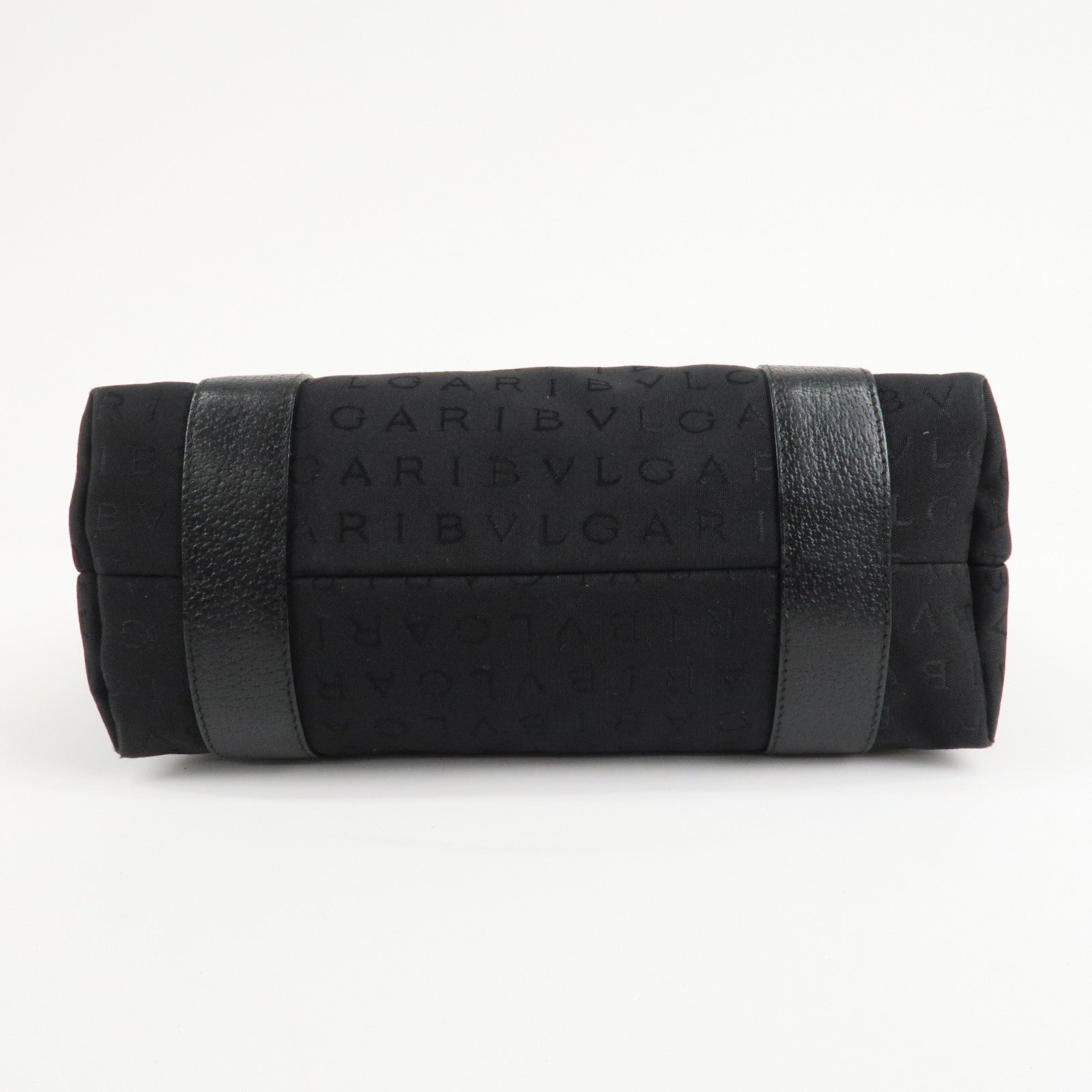 BVLGARI Logo Mania Canvas Leather Hand Bag Tote Bag Black Used