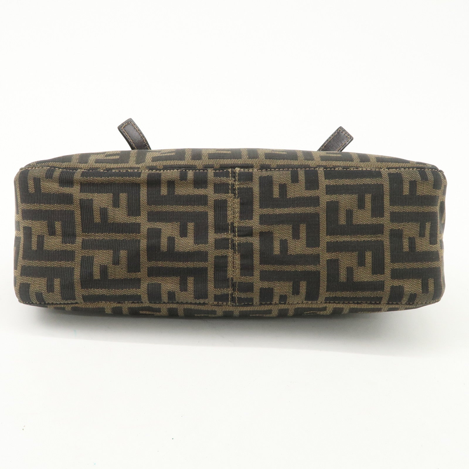 FENDI Zucca Canvas Leather Hand Bag Brown Black Gold Hardware Used