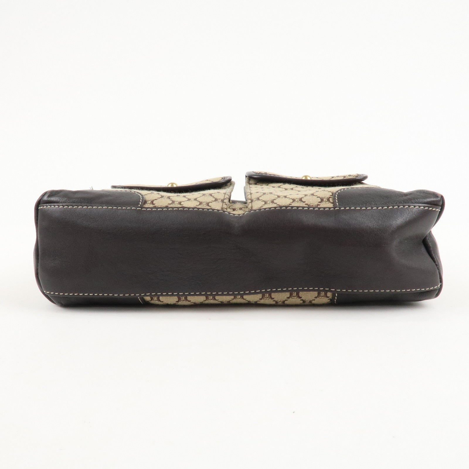 CELINE Macadam Canvas Leather Shoulder Crossbody Bag Beige Brown Used