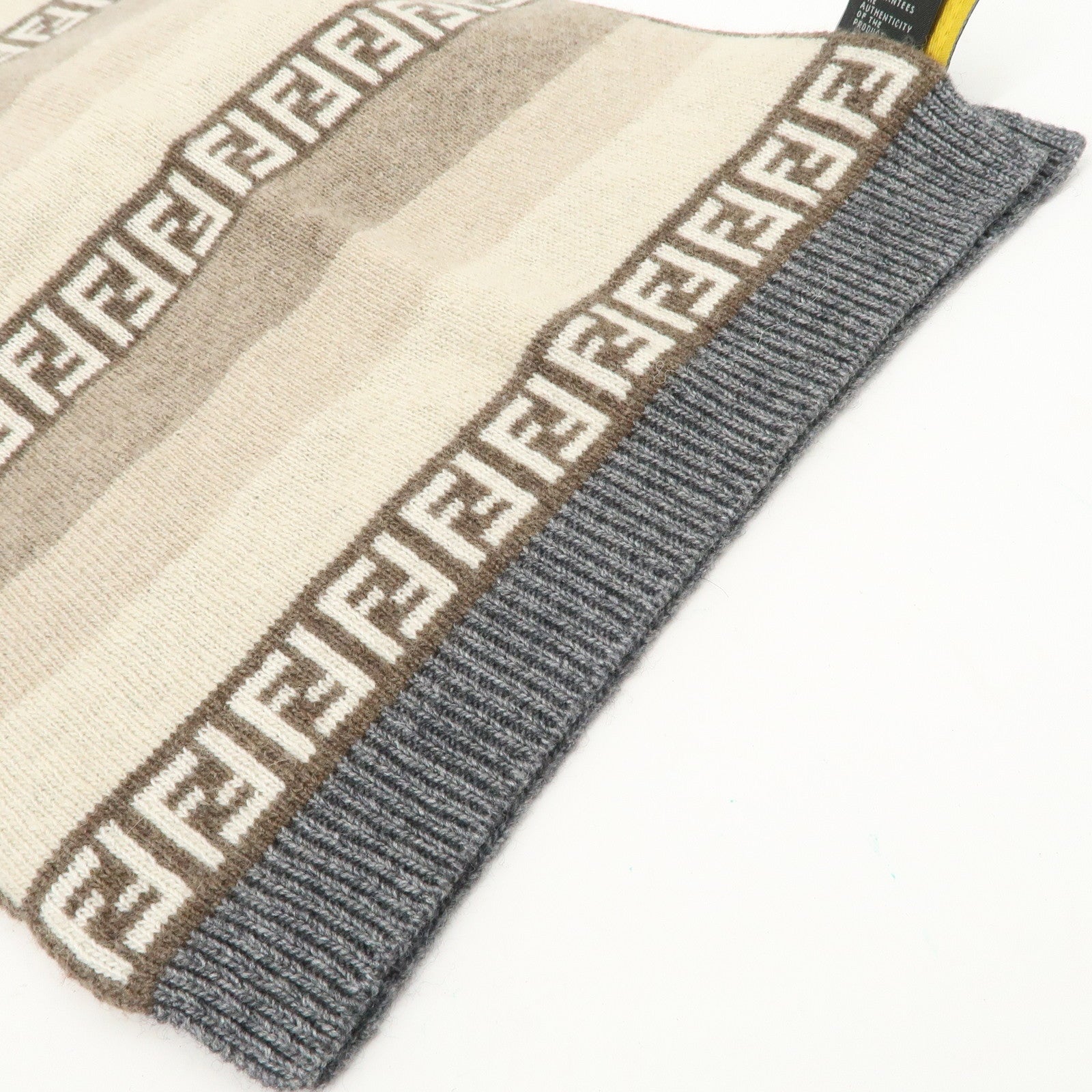 FENDI Logo Zucca Wool Viscose Nylon Cashimere Scarf Beige Brown Used