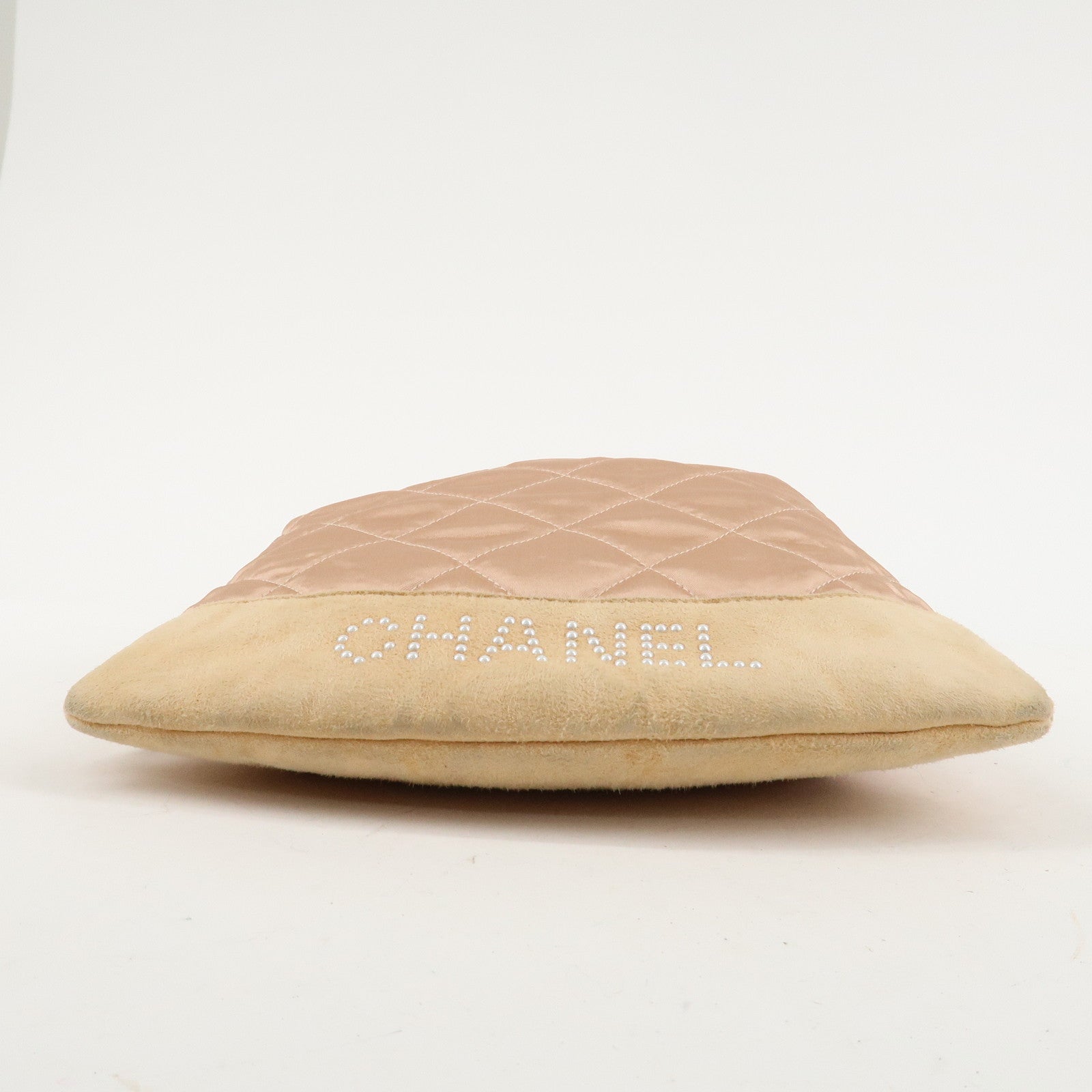 CHANEL Matelasse Satin Suede Back Pack Ruck Sack Pink Beige Used