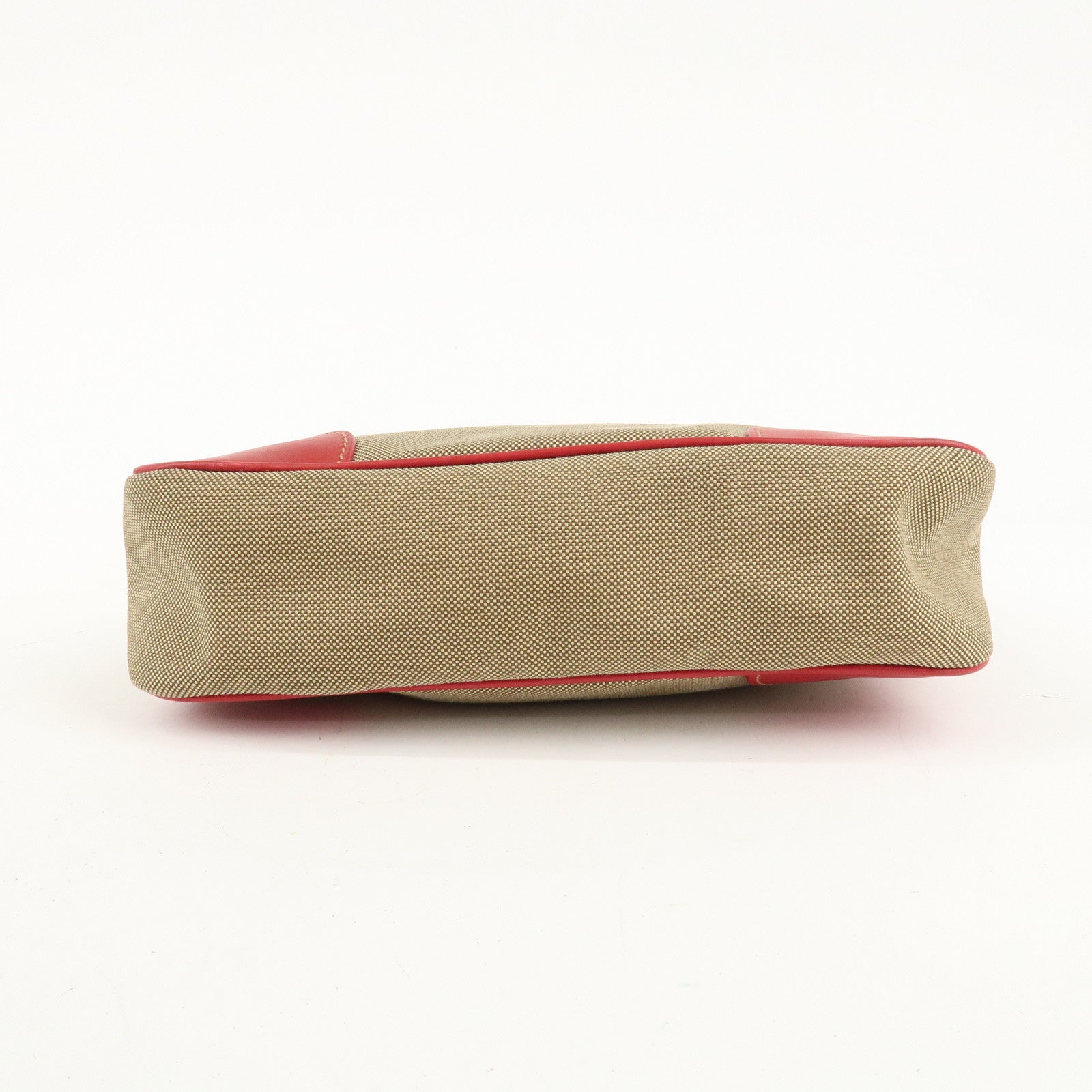 PRADA Logo Jacquard Leather Shoulder Bag Beige Red Used