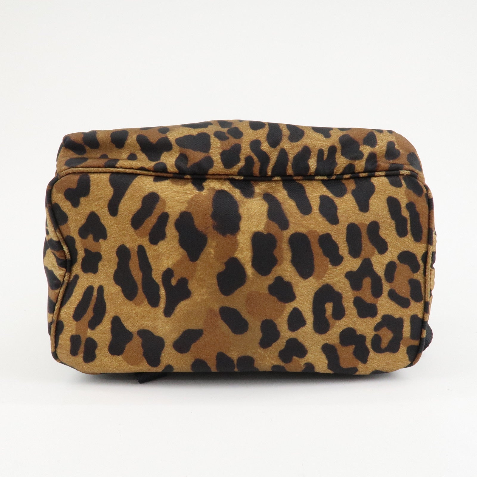 PRADA Leopard Nylon Leather Rucksack Black Brown 1BZ001 Used