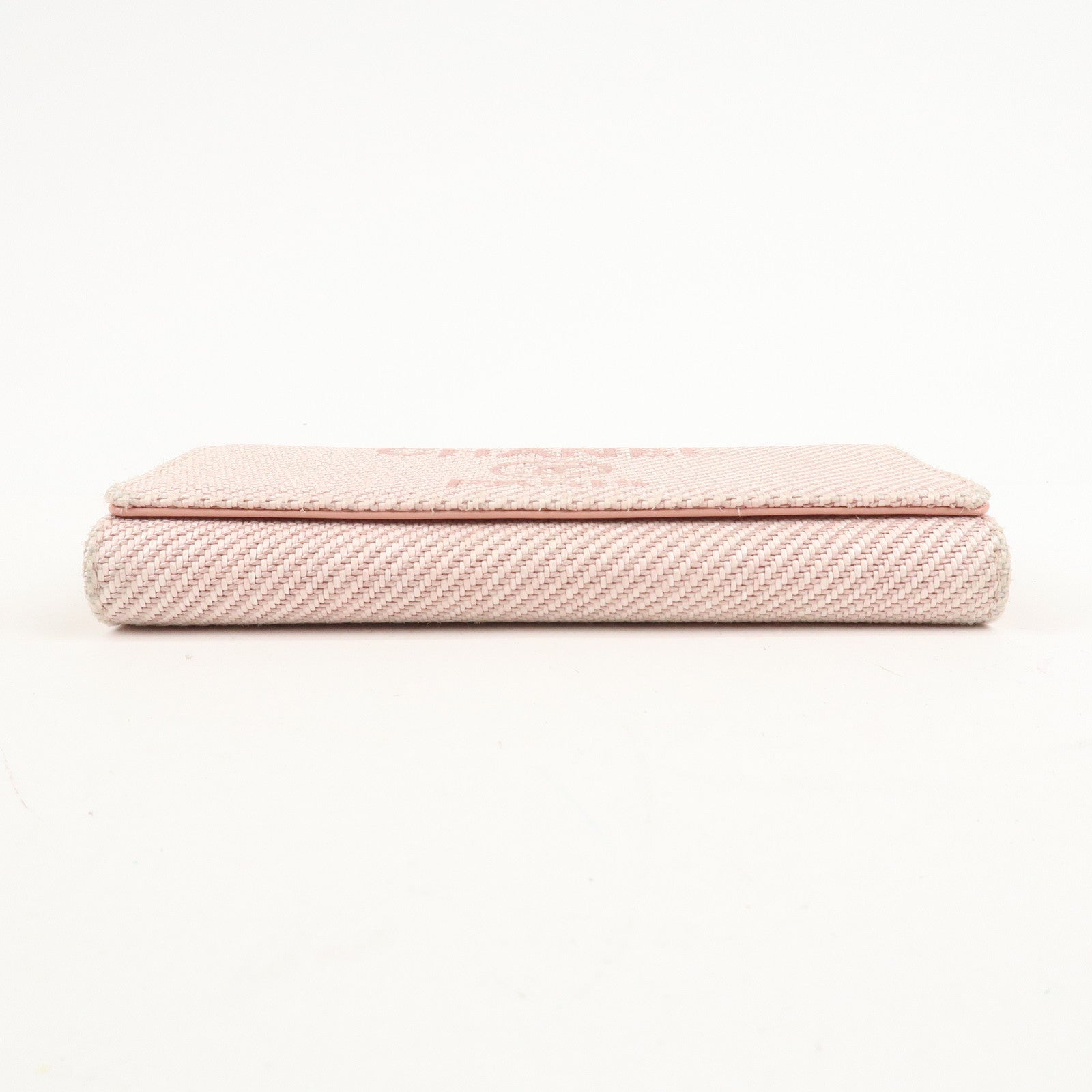 CHANEL Deauville Canvas Bi-fold Long Wallet Pink A80056 Used