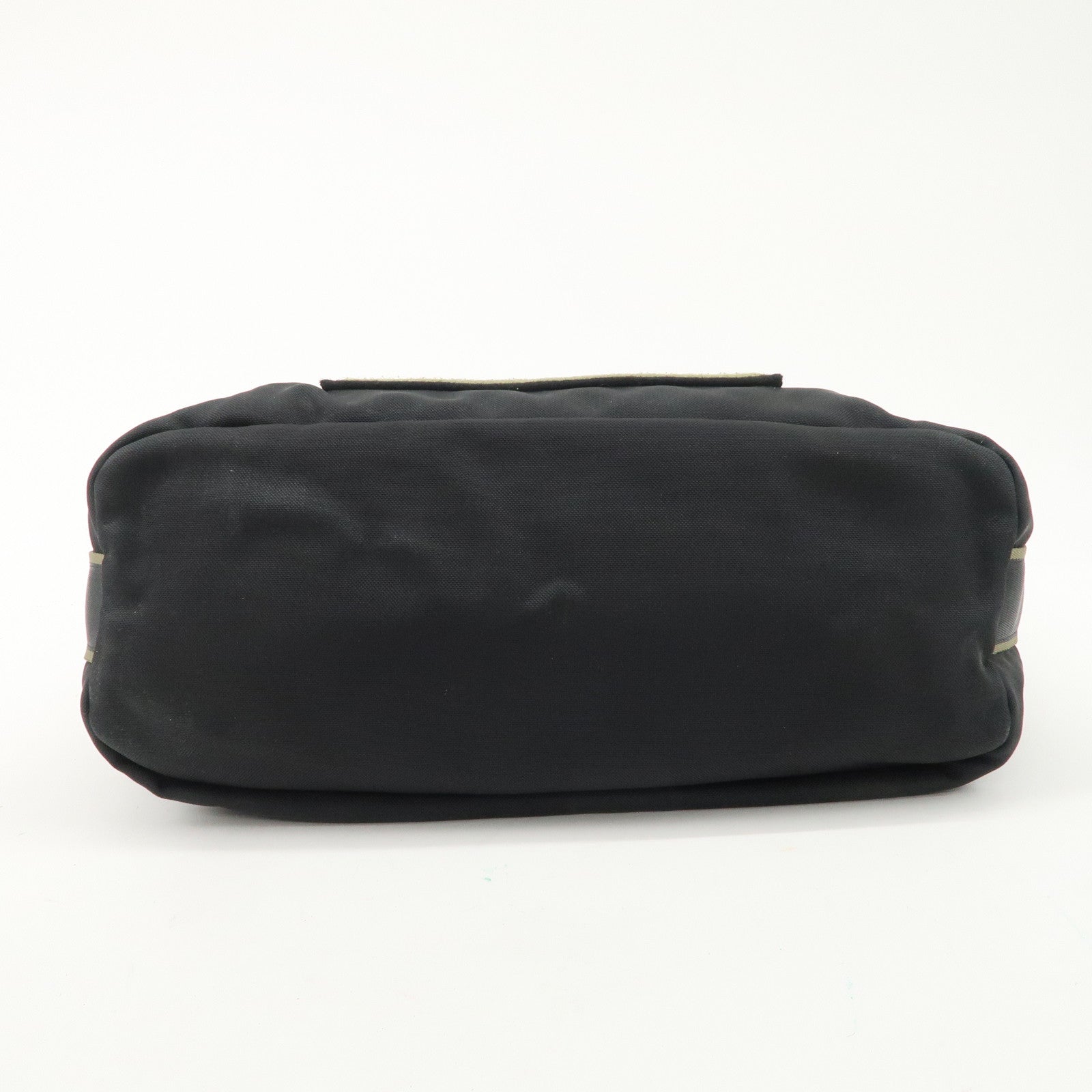 CHANEL Sports Nylon COCO Mark Shoulder Bag Black Khaki Used