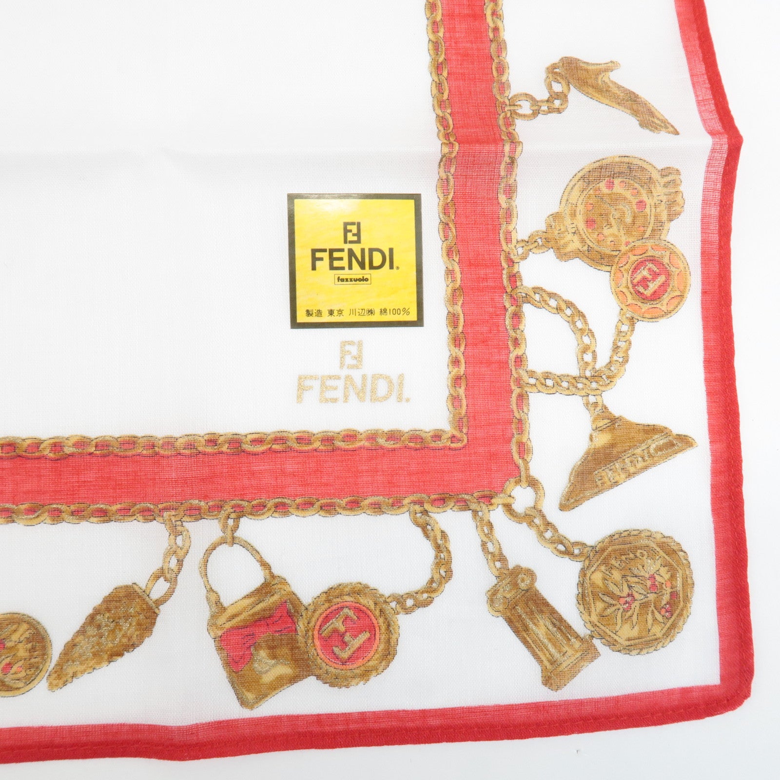 FENDI Set of 5 Cotton 100% Handkerchief Pink Navy Red White Used