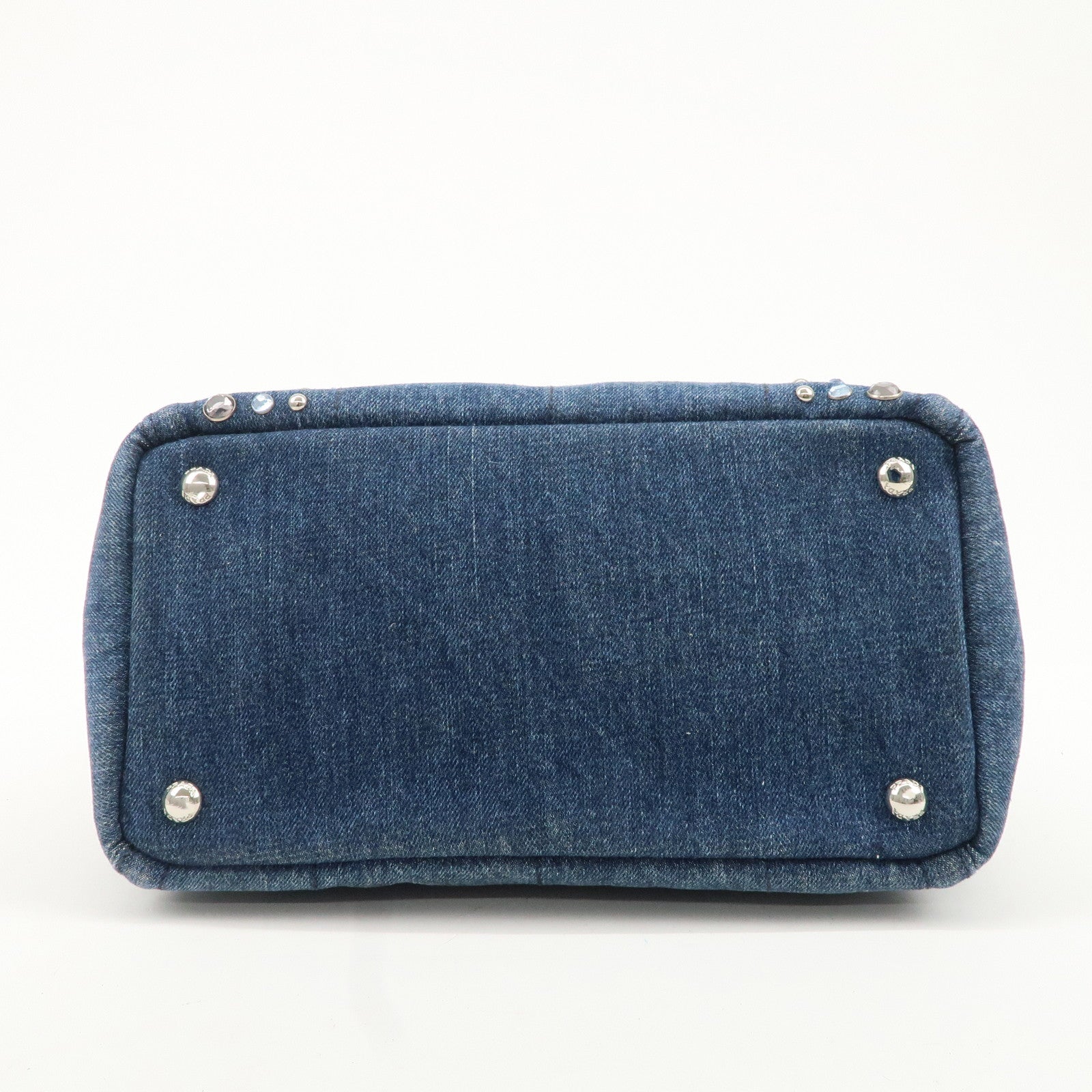 PRADA Logo Canapa Mini Denim Bijou 2Way Tote Bag Denim Blue 1BG439 Used