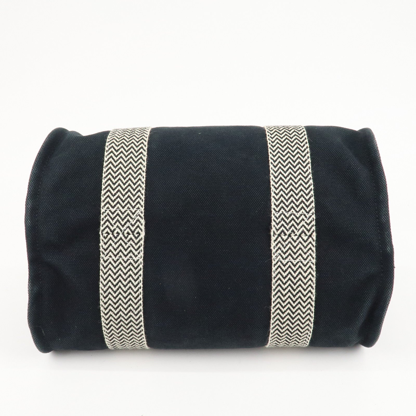 HERMES Canvas Cannes PM Tote Hand Bag Black Used