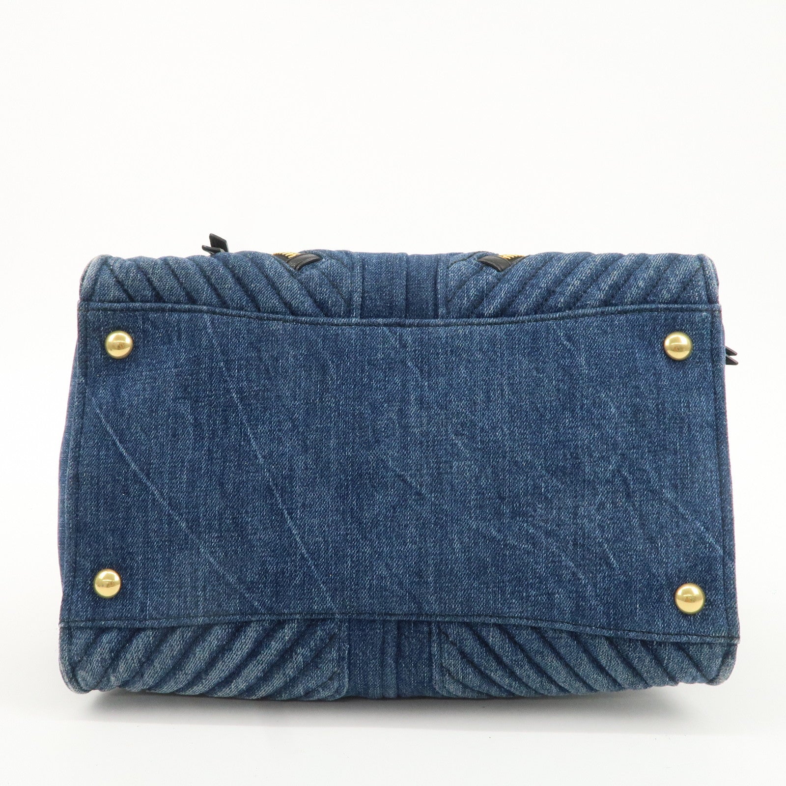 MIU MIU Denim Leather Biker 2WAY Bag Blue Black RN1031 Used