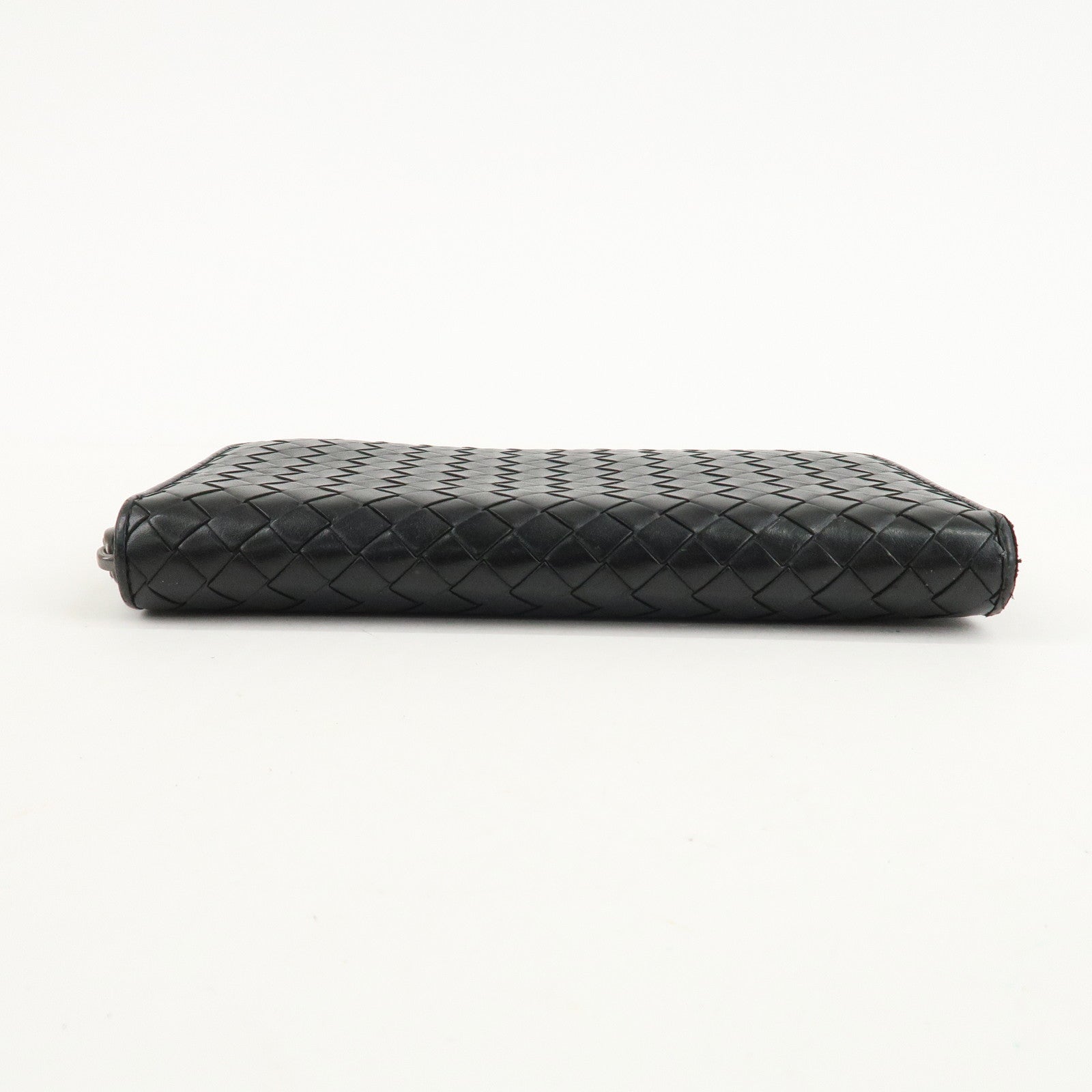 BOTTEGA VENETA Intrecciato Leather Zippy Around Long Wallet Black Used