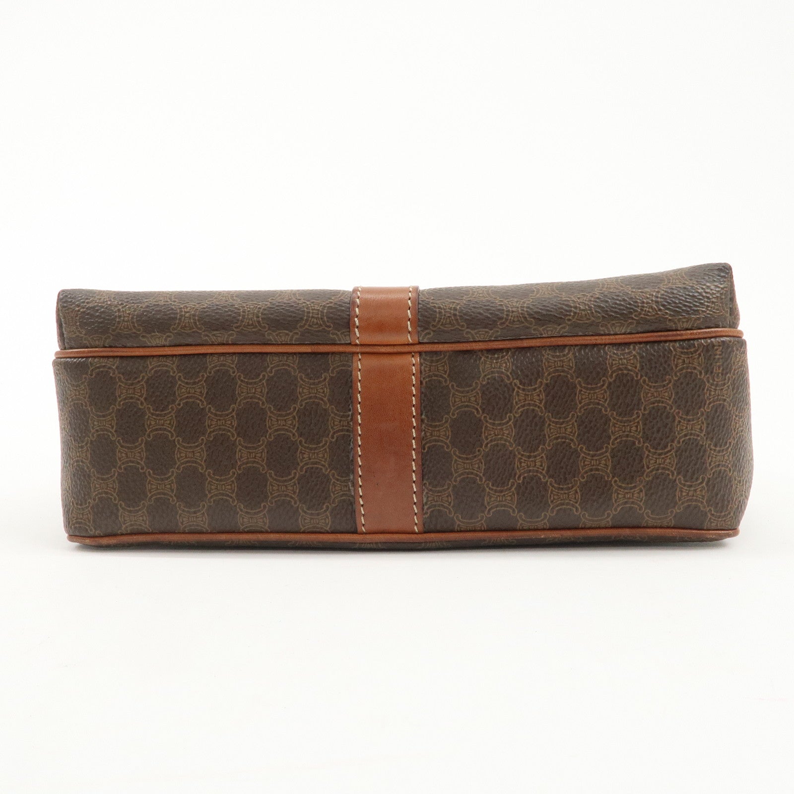 CELINE Macadam PVC Leather Shoulder Bag Brown Gold Hardware Used