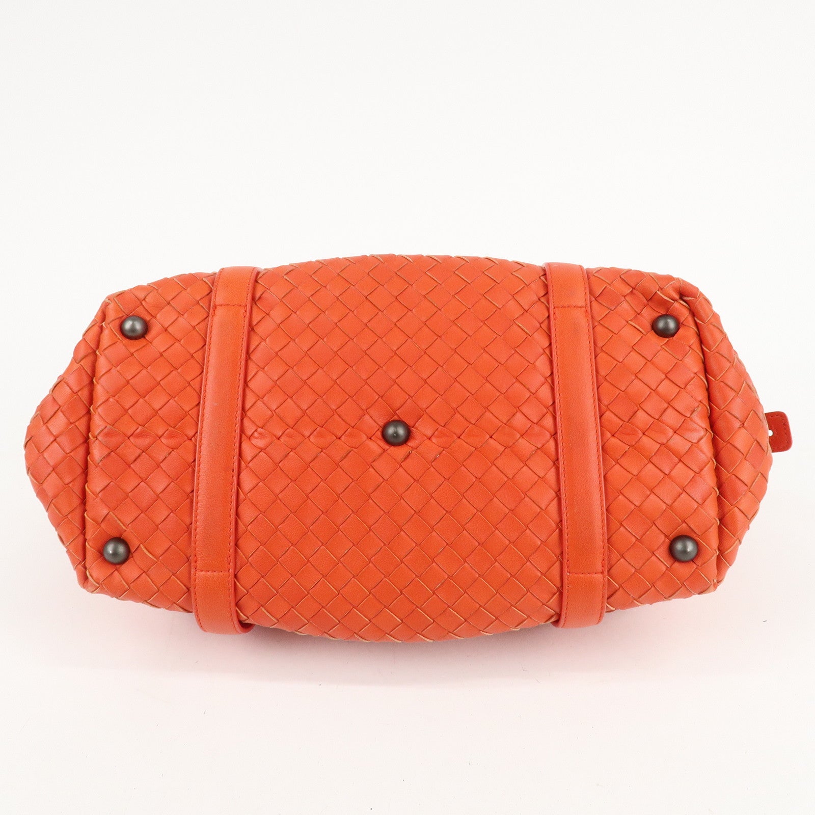 BOTTEGA VENETA Intrecciato Leather Boston Montaigne Bag Orange Used