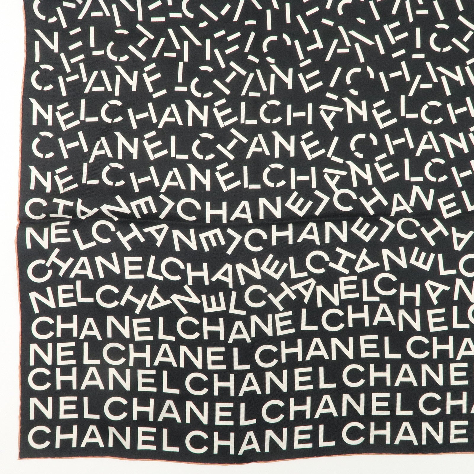 CHANEL Silk 100% Scarf Black White Used