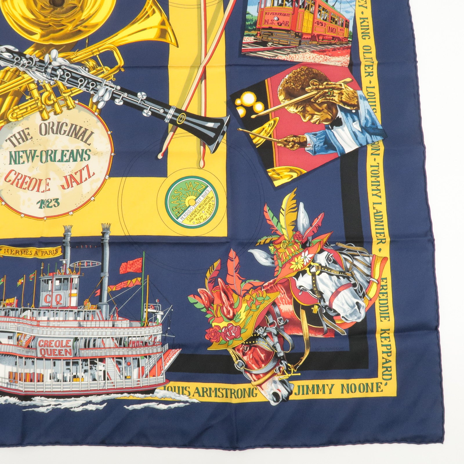 HERMES Carre 90 Silk 100% The Original New Orleans Creole Jazz Used