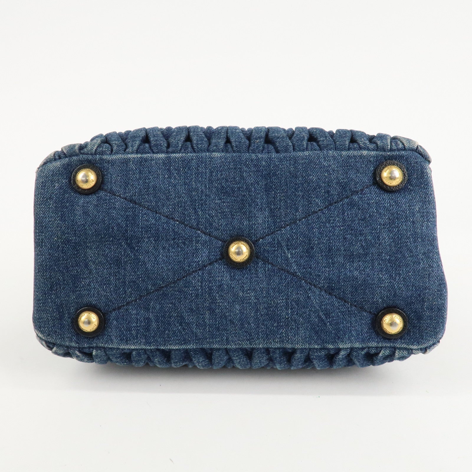 MIU MIU Matelasse Denim Leather 2Way Bag Hand Bag Blue Black Used