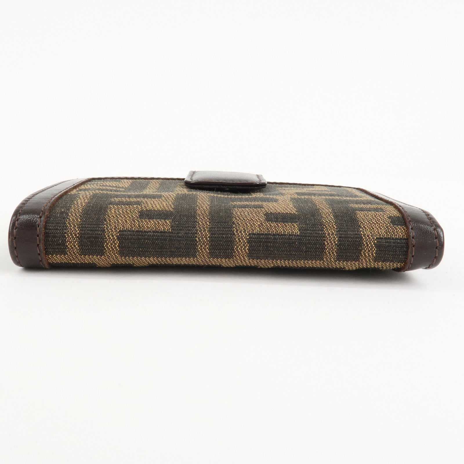 FENDI Zucca Canvas Leather Bifold Wallet Brown Black 1692 Used