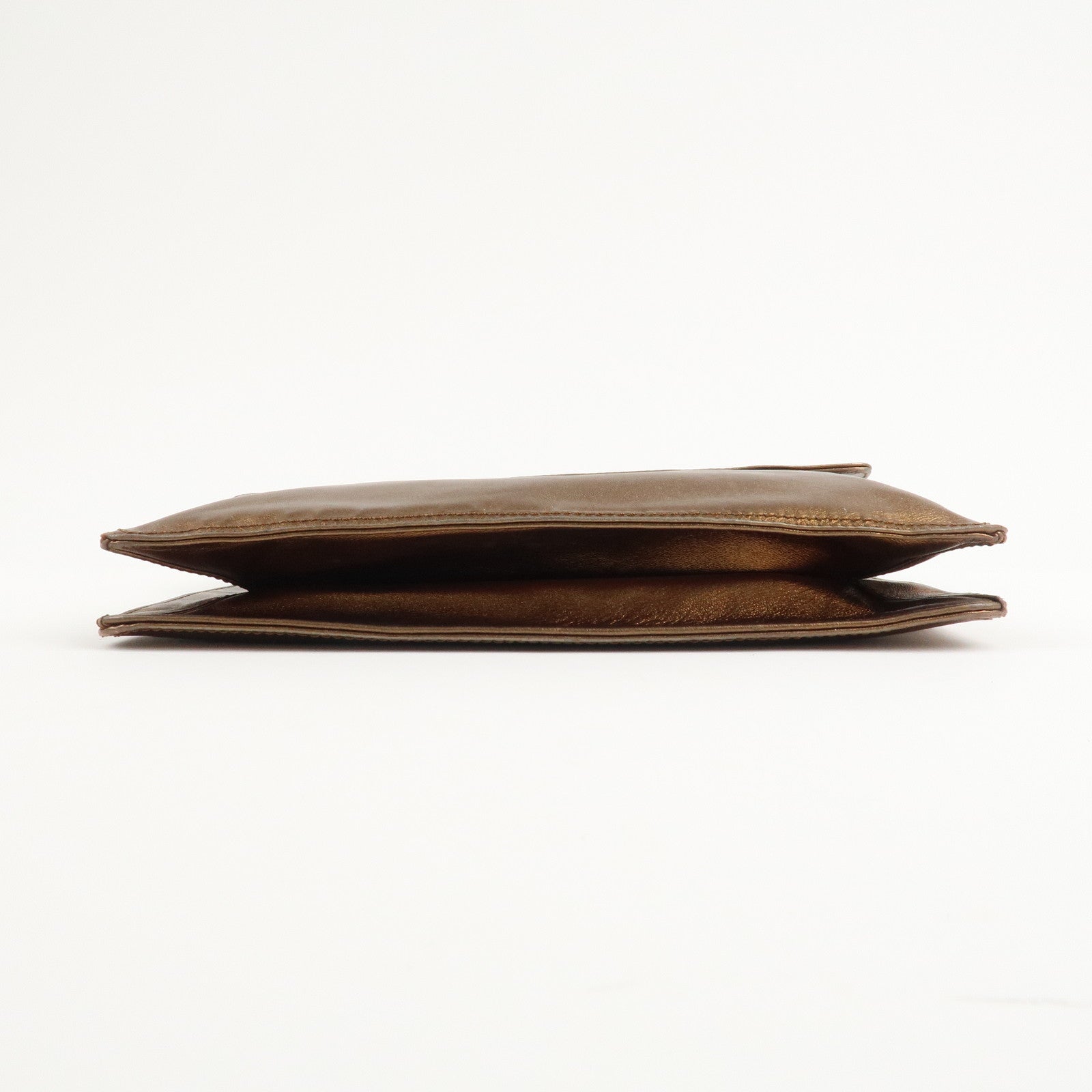 CHANEL Leather Logo Shoulder Bag Hand Bag Gold Used