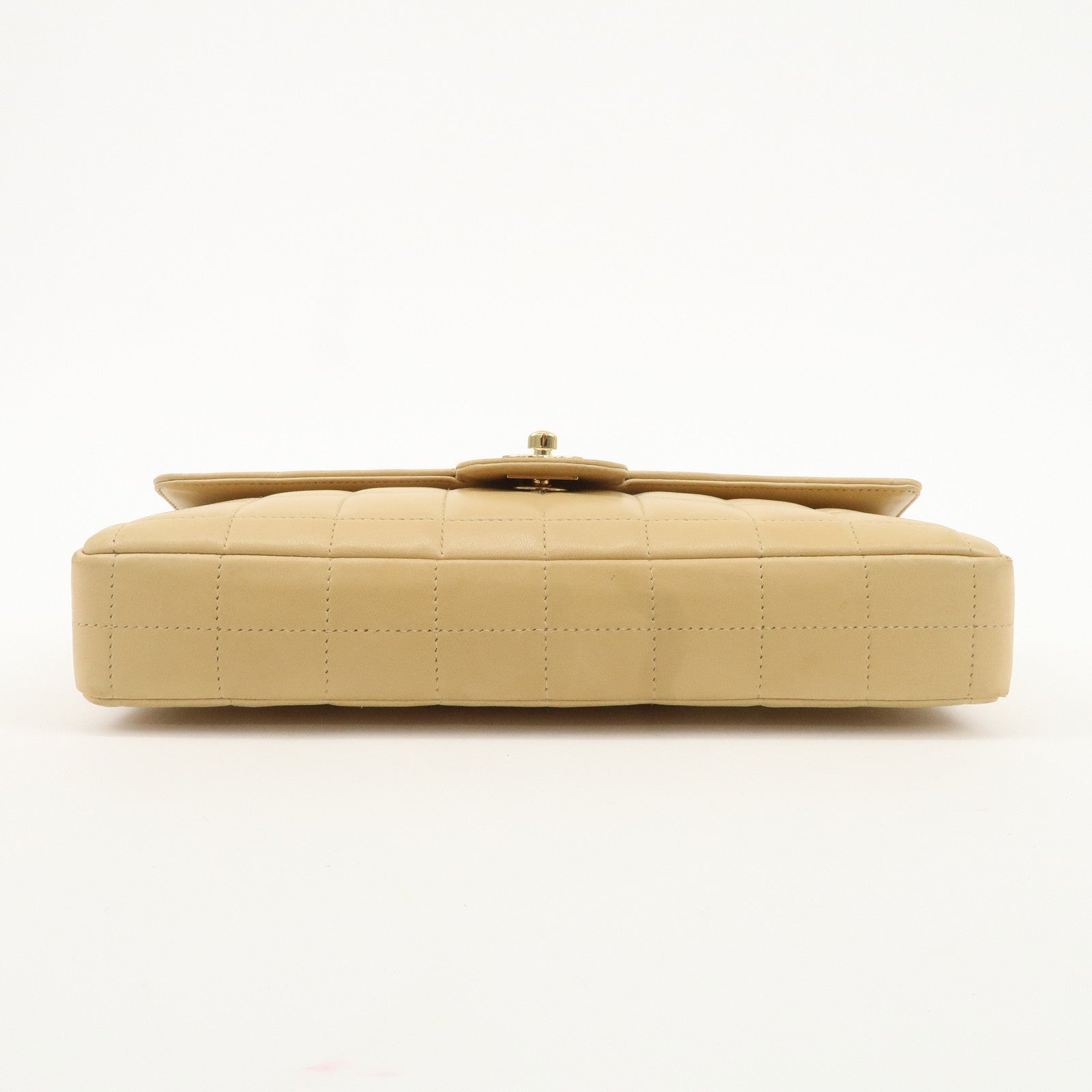 CHANEL Chocolate Bar Lamb Skin Chain Shoulder Bag Beige A15316 Used