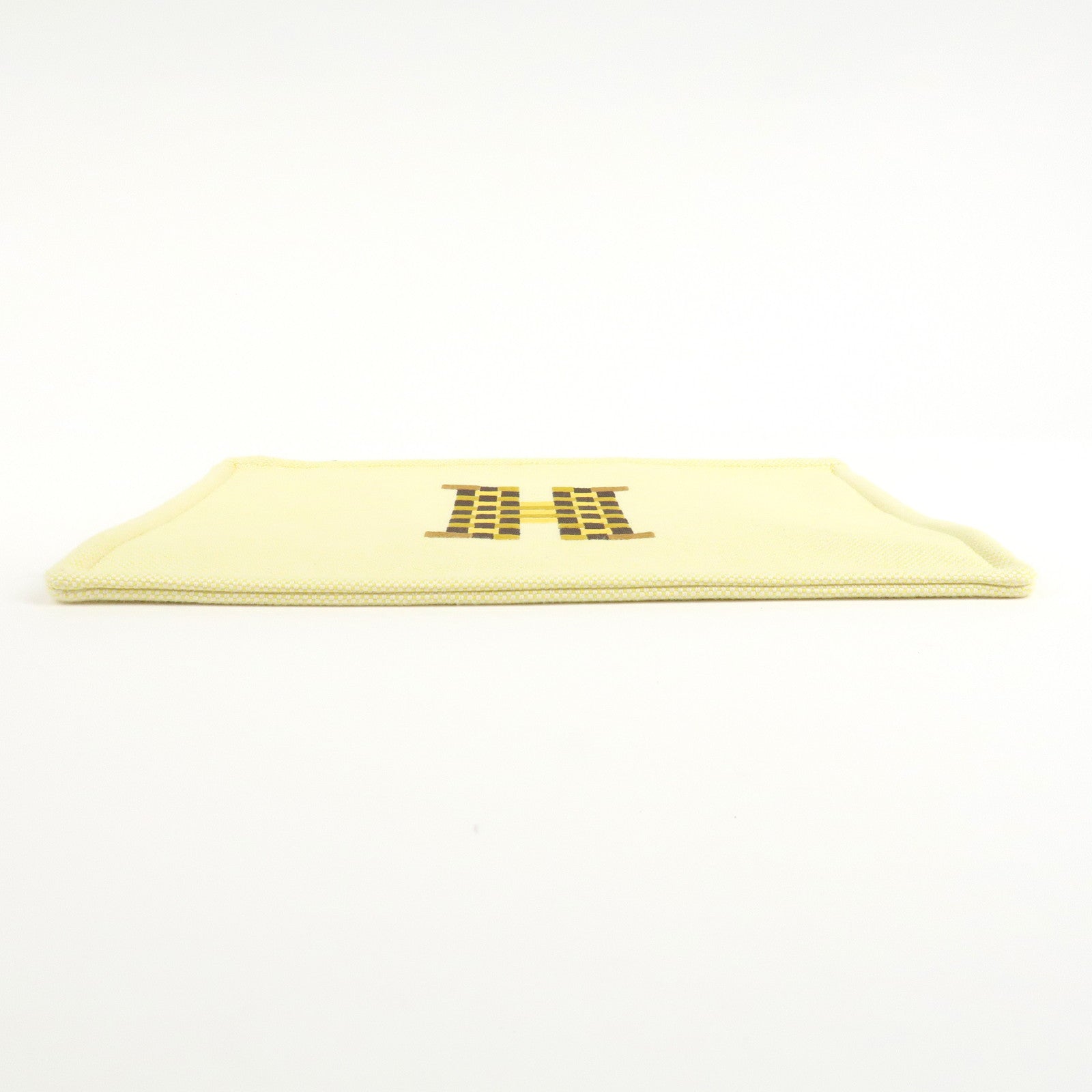 HERMES Canvas Leather H Tissage Yellow Brown Used
