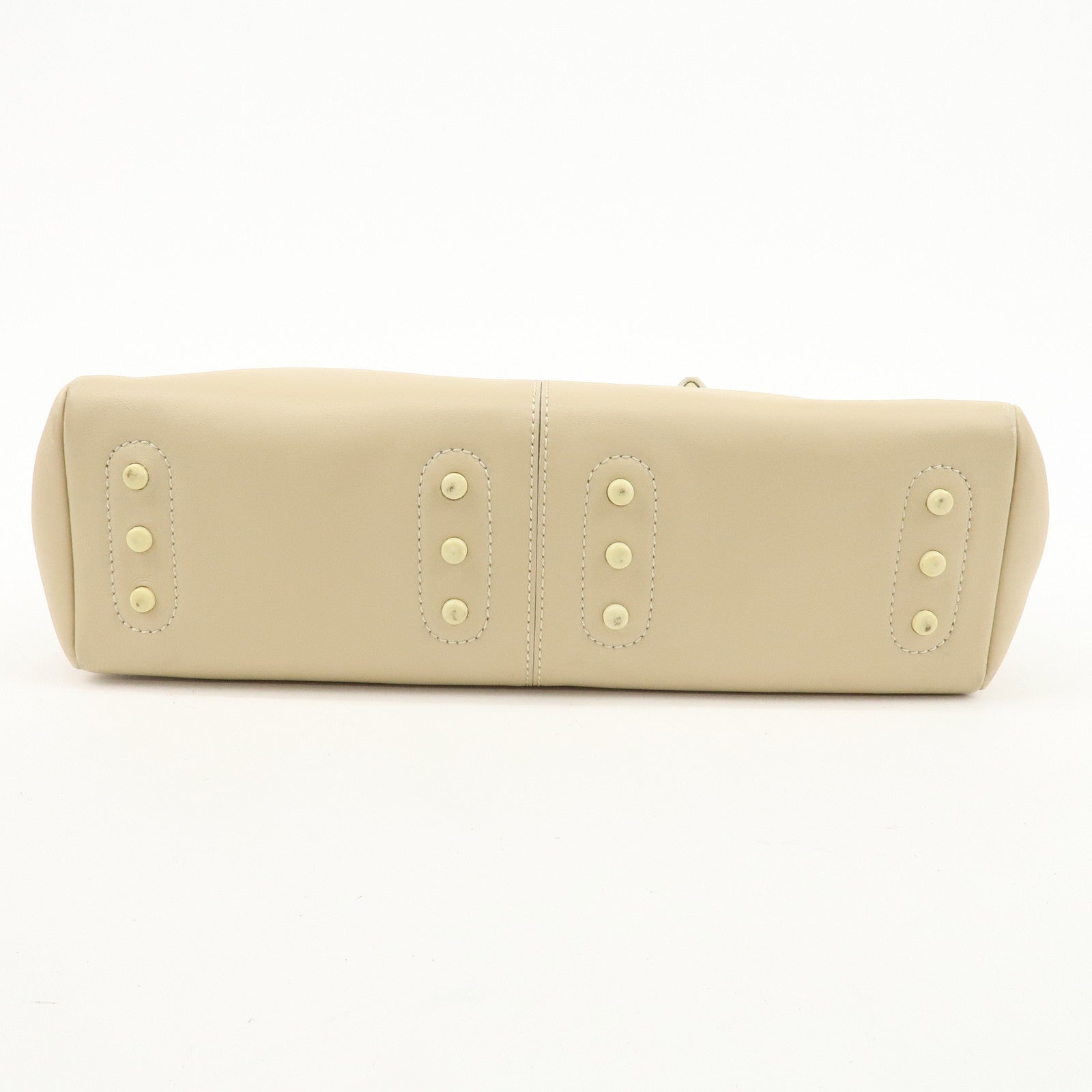 TOD'S Logo Leather Tote Bag Hand Bag Beige Cream Used