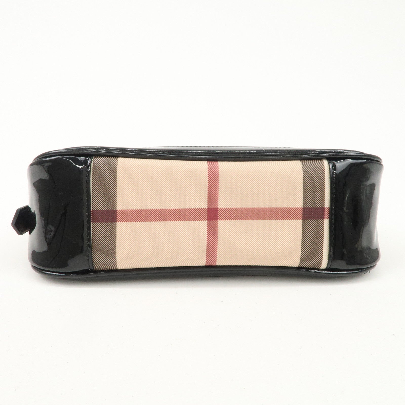 BURBERRY PVC Patent Leather Nova Plaid Shoulder Bag Black Used