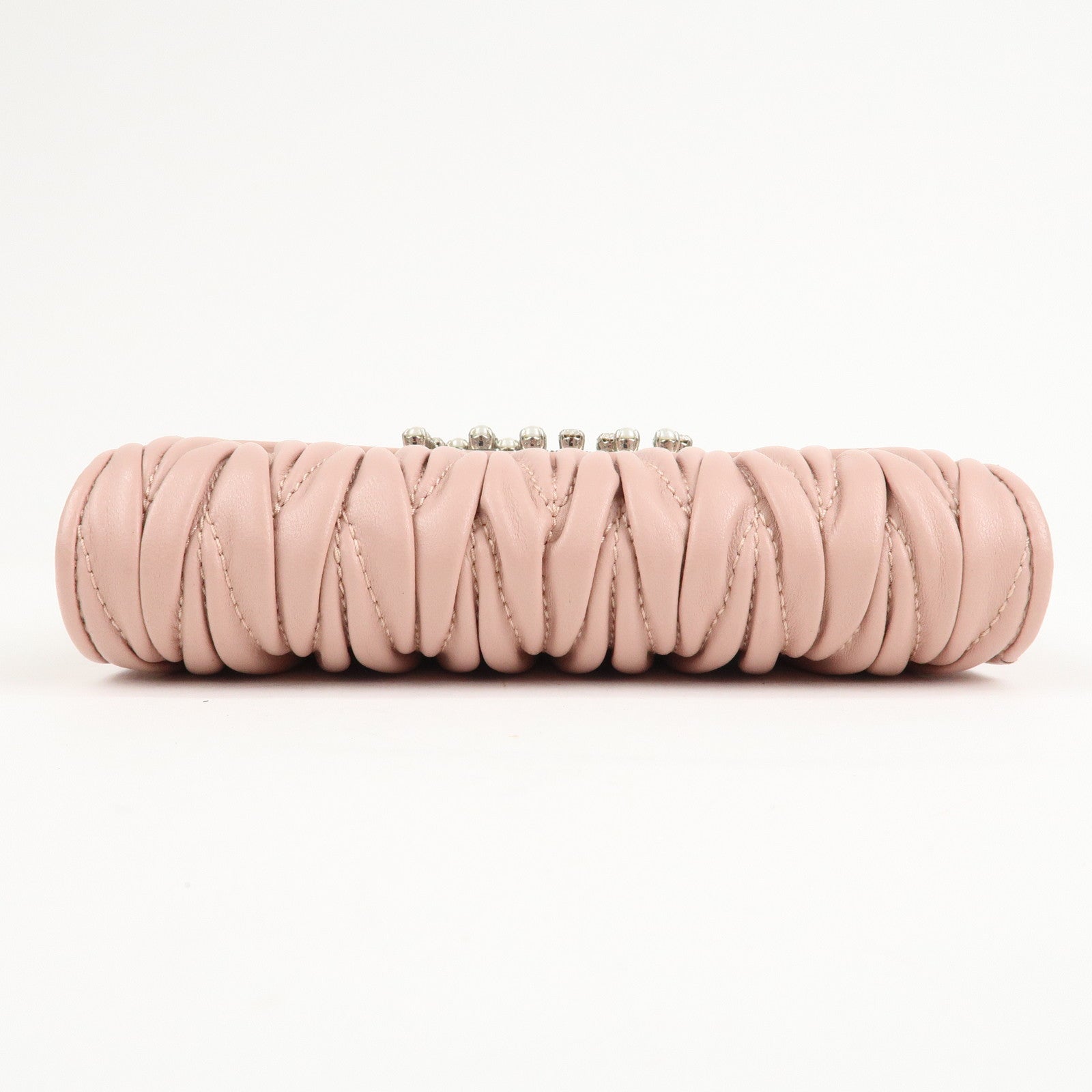 MIU MIU Matelasse Leather Tri-fold Wallet Pink Used
