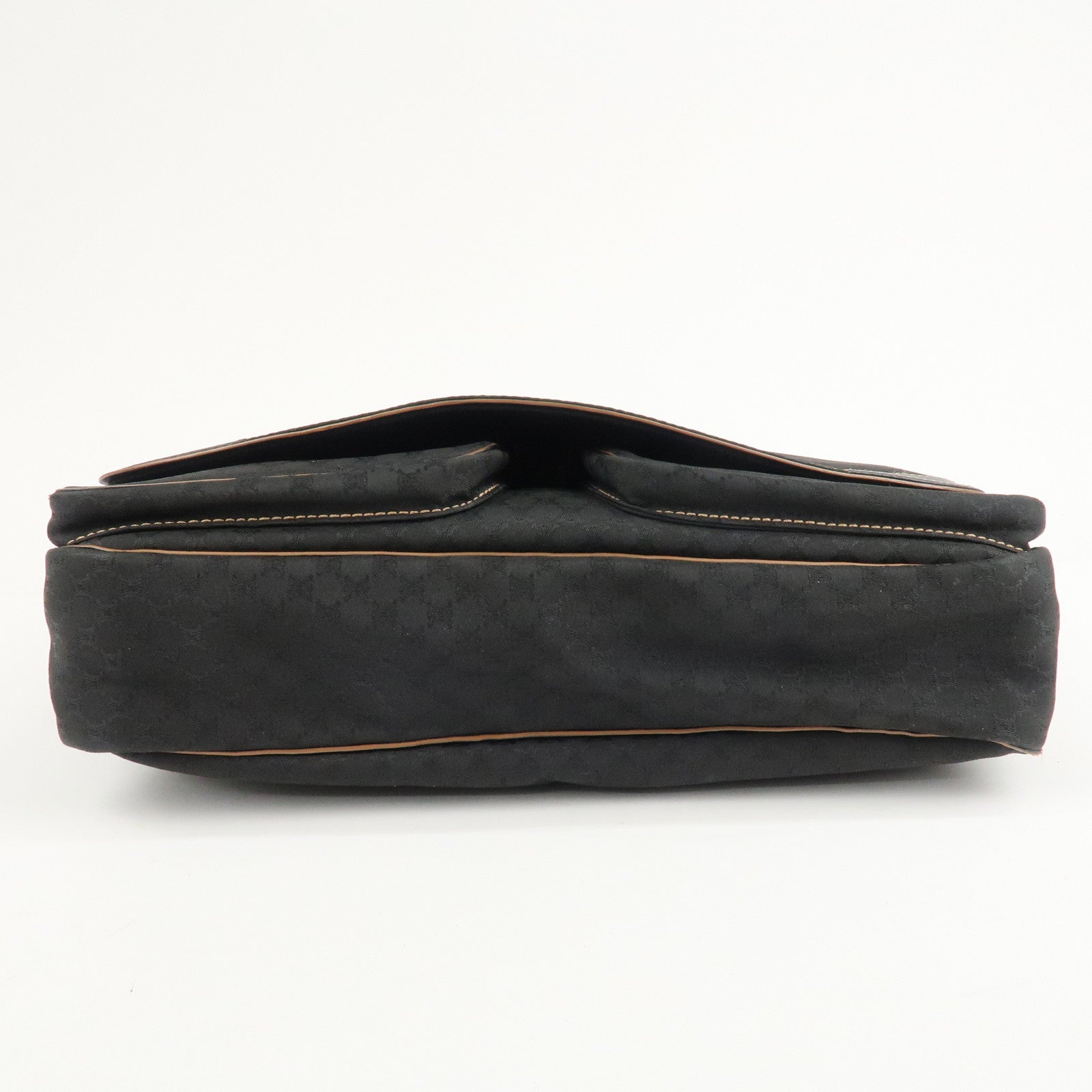 CELINE Macadam Canvas Leather Shoulder Bag Black Used