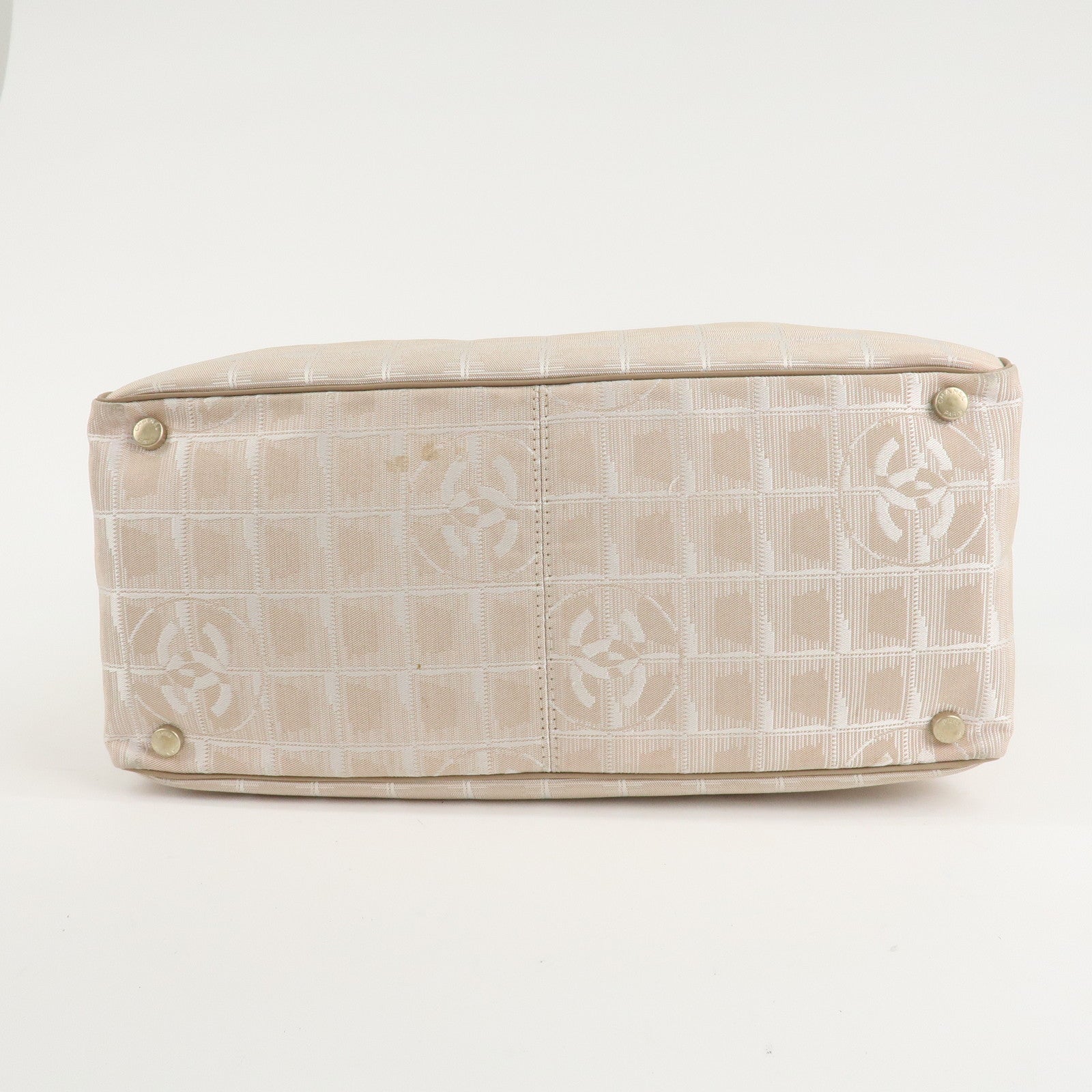 CHANEL New Travel Line Nylon Jacquard Leather Tote Bag MM Beige A15991 Used