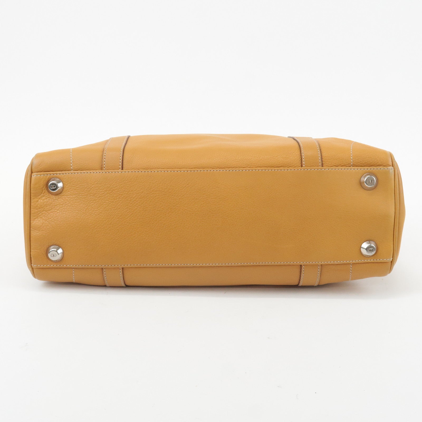 Christian Dior Leather Tote Bag Shoulder Bag Mustard Silver HDW Used