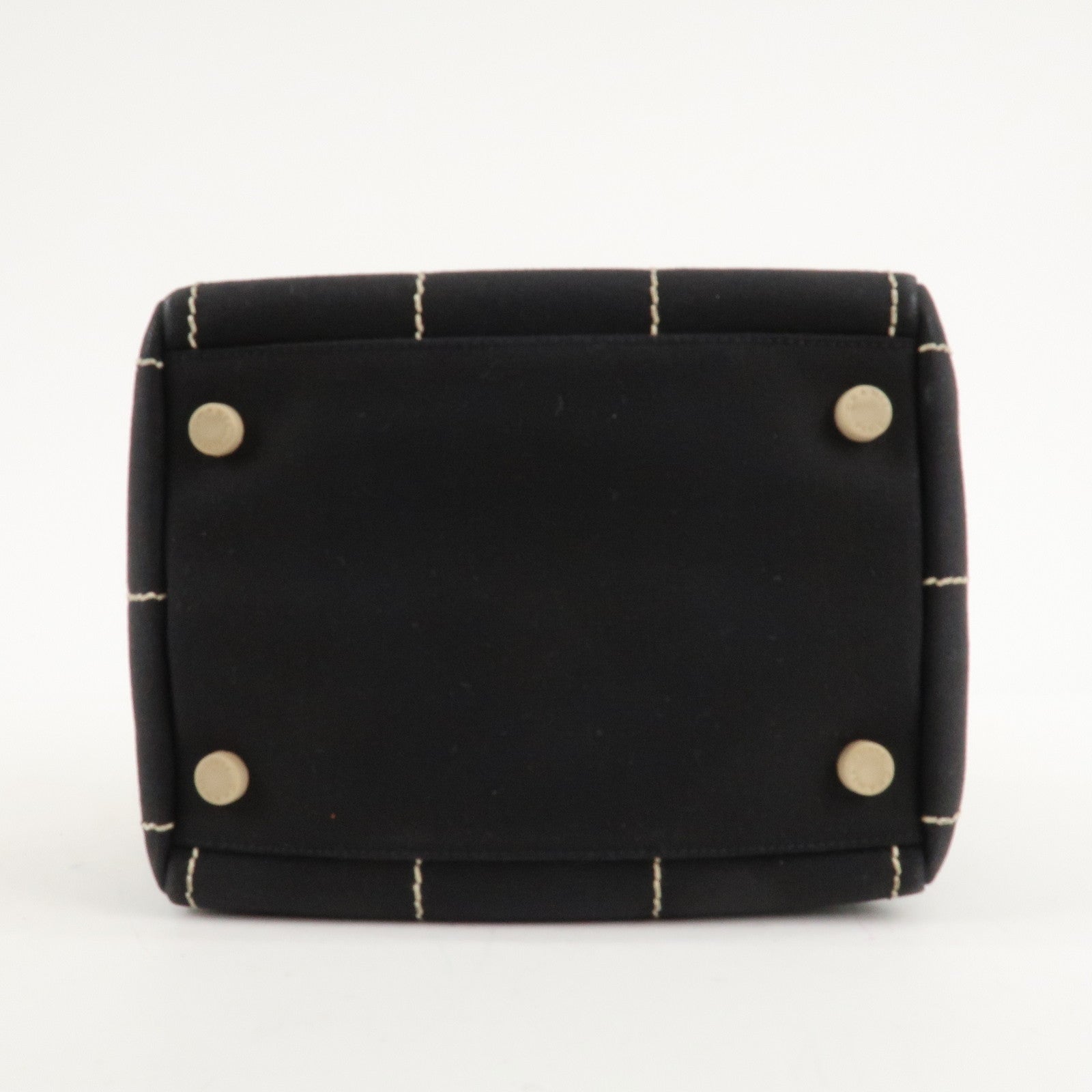 CHANEL Chocolate Bar Stitch Canvas Leather Mini Boston Bag Black Used