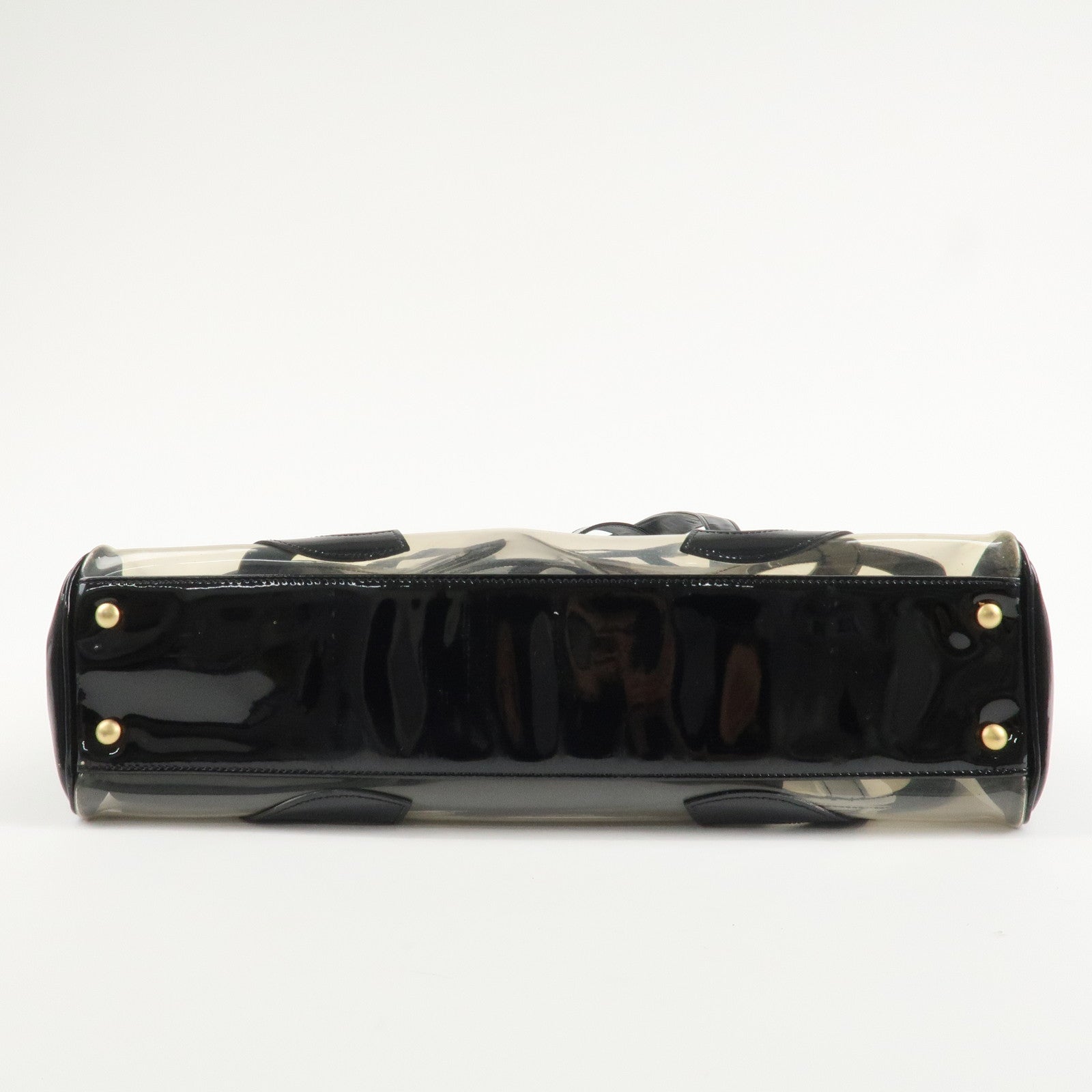 CHANEL PVC Patent Leather Vinyl Triple COCO Mark Tote Bag Black Used