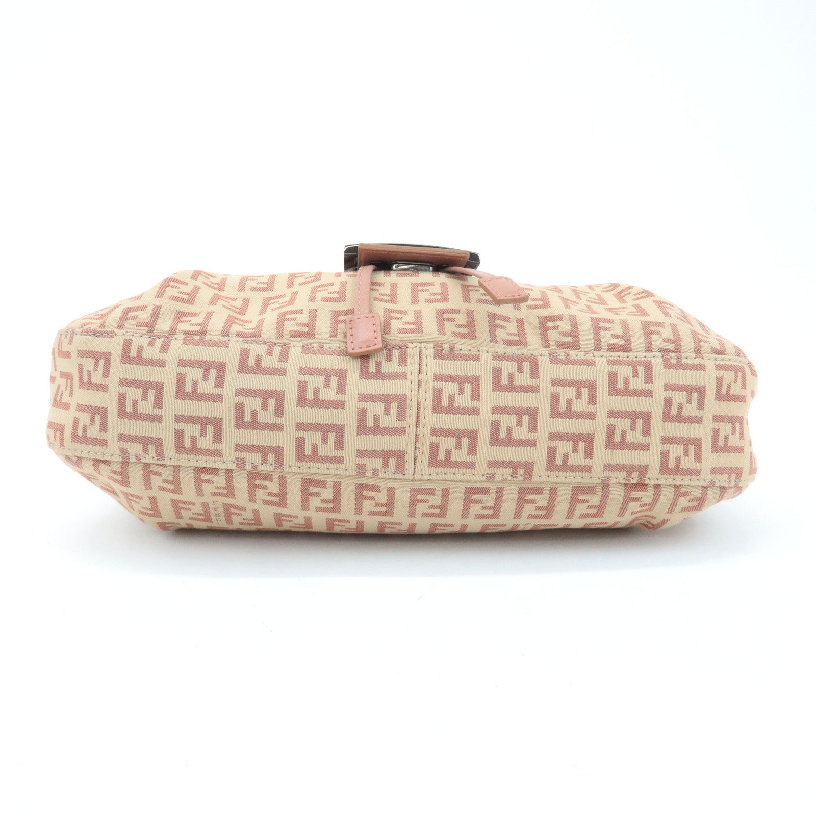 FENDI Zucchino Canvas Leather Shoulder Bag Beige Pink 8BR282 Used