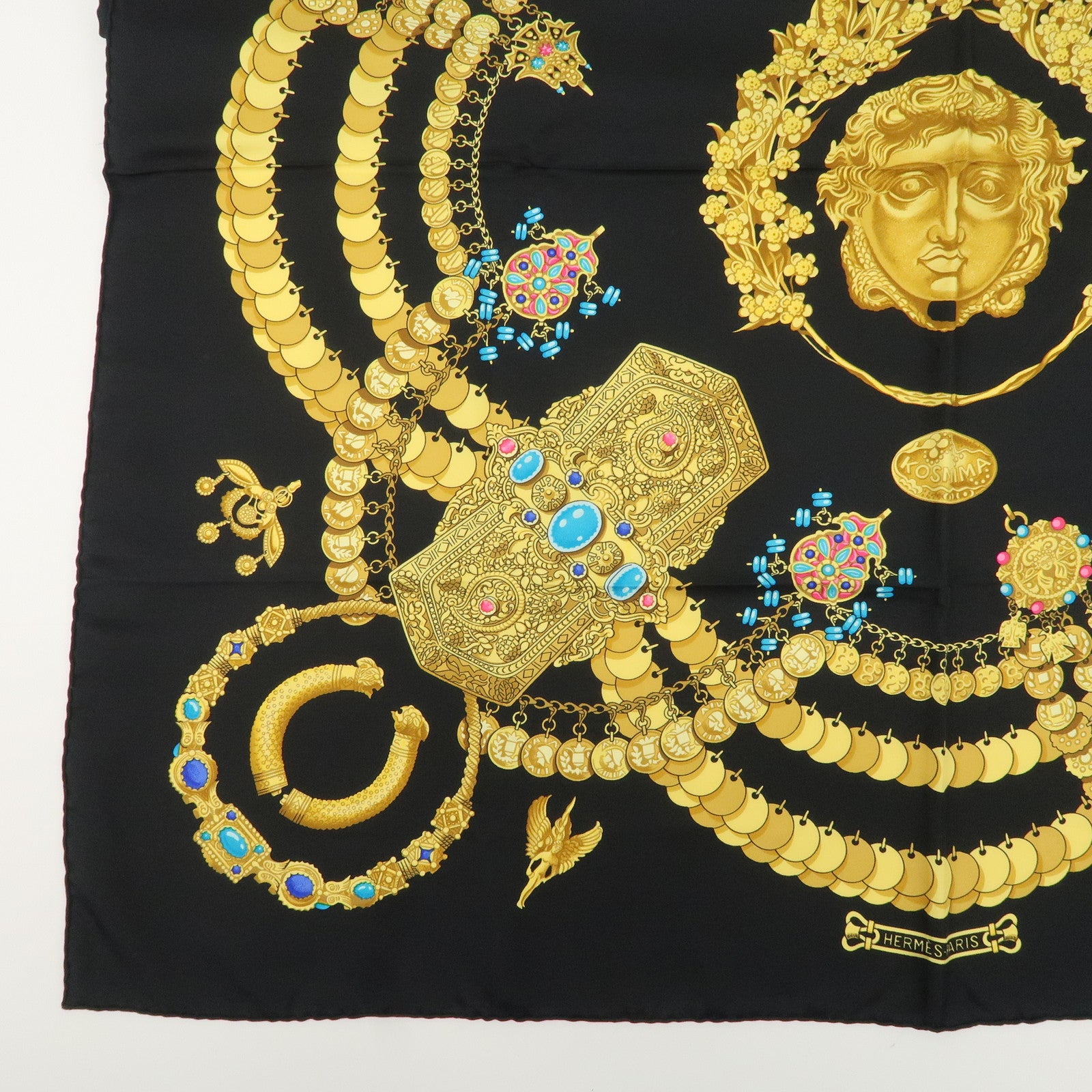 HERMES Silk 100% Carre 90 KOSMIMA Universe Black Gold Used