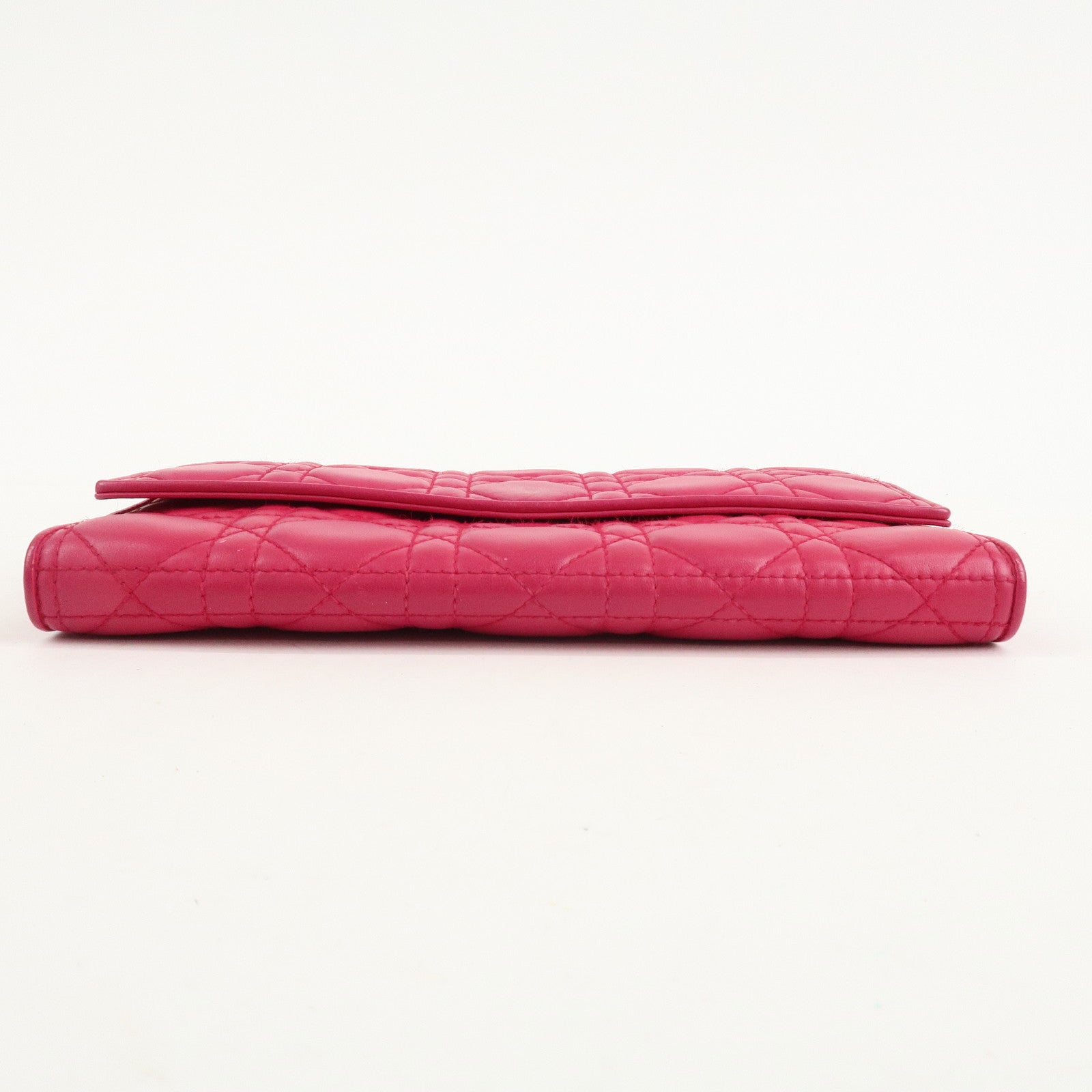 Christian Dior Cannage Leather Chain Long Wallet Pink Used