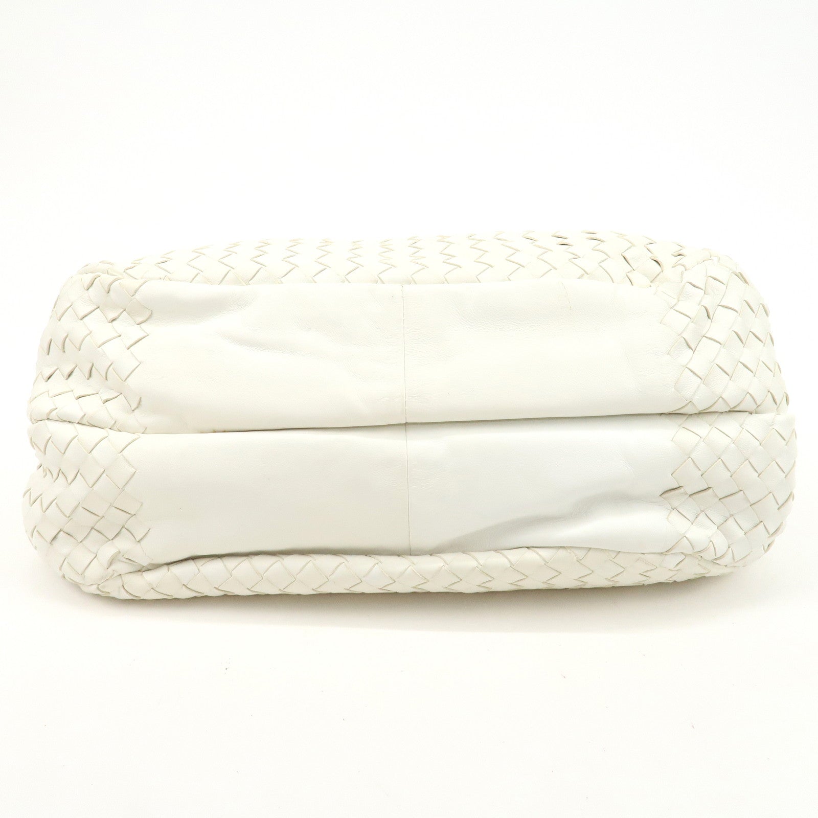 BOTTEGA VENETA Intrecciato Leather Campana Shoulder Bag White 125787 Used