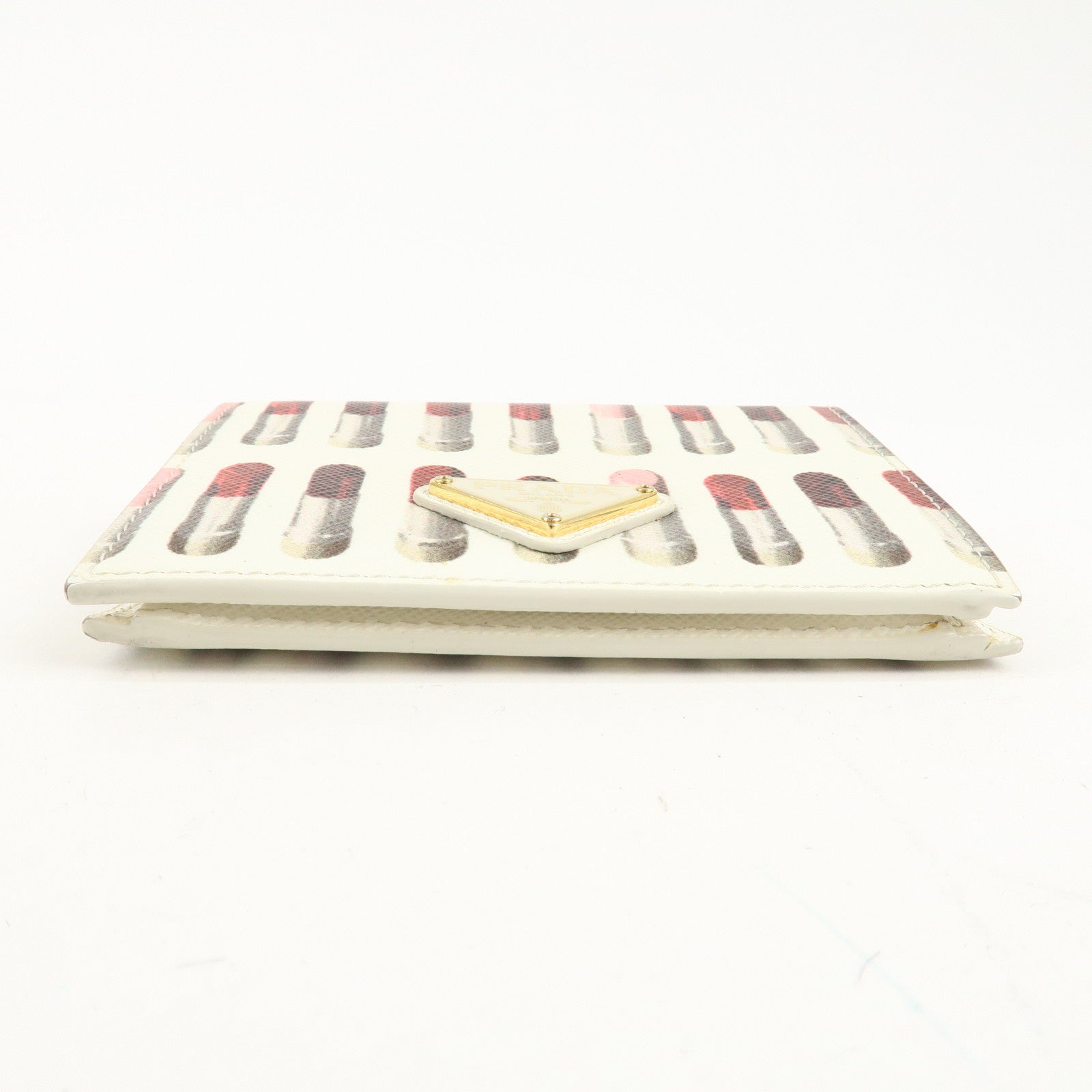 PRADA Logo Leather Lip Design Bi-Fold Wallet Ivory Used