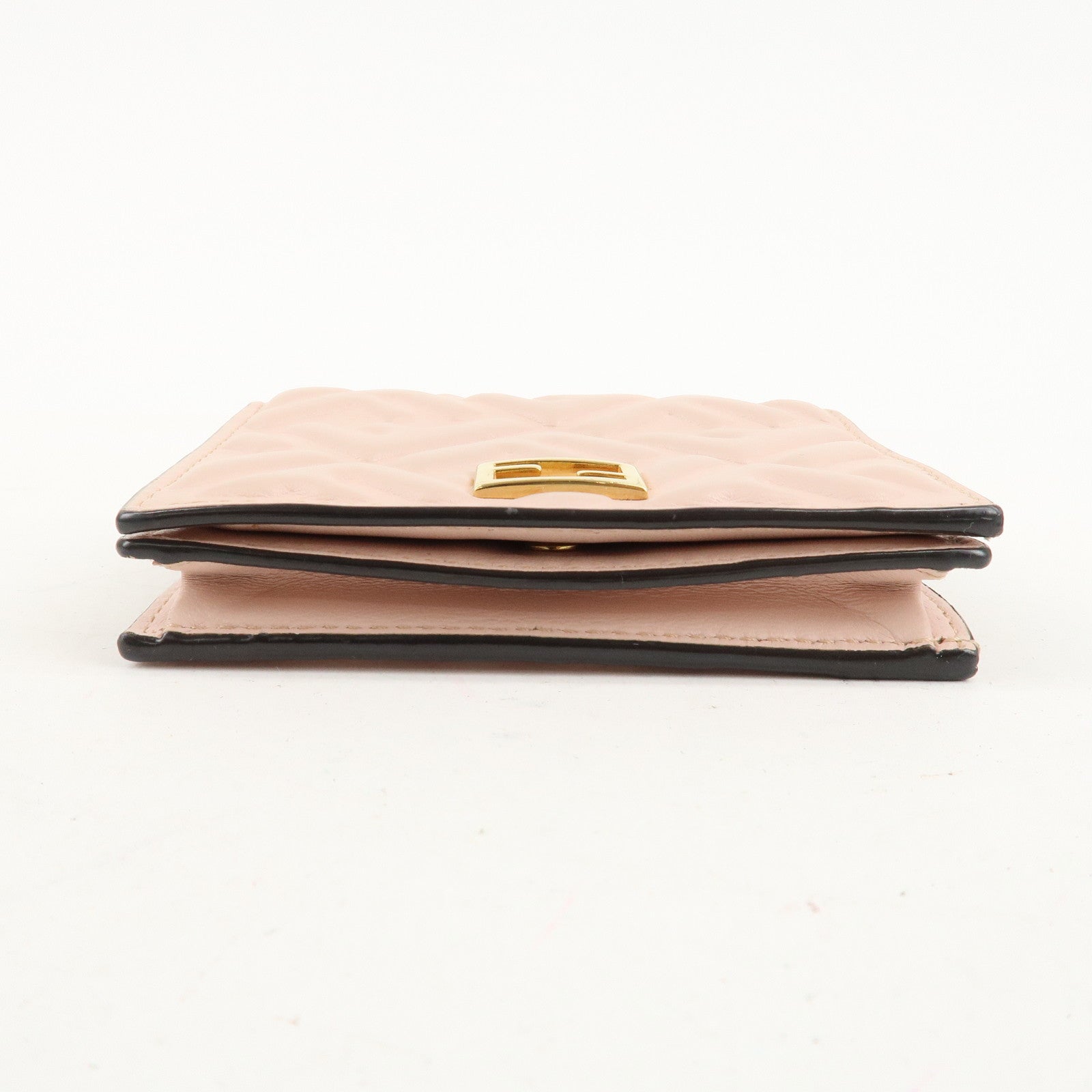 FENDI Bucket Leather Bi-Fold Wallet Gold Metal Fitting Pink Used