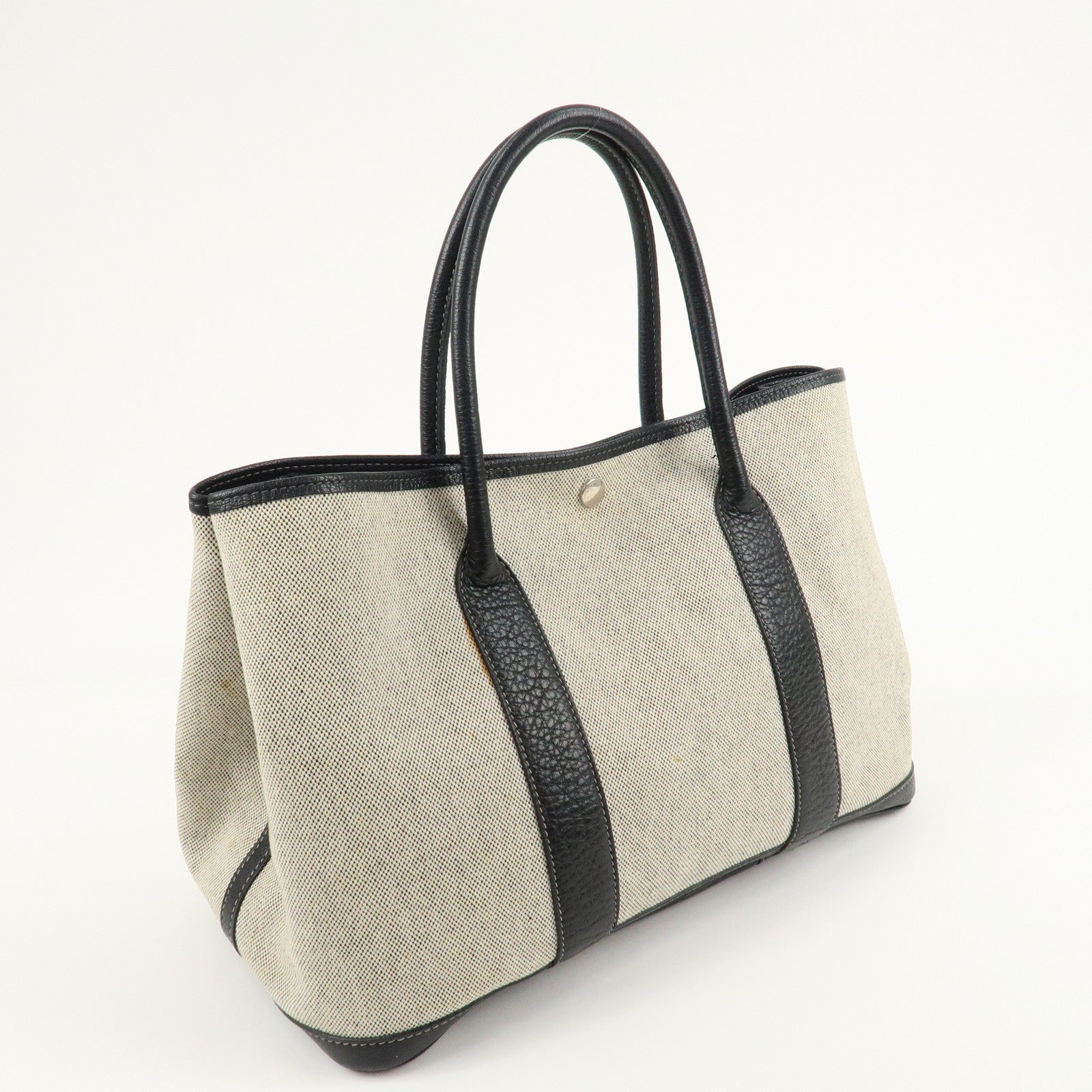 HERMES Garden Party Toile Ash Leather PM H Stamped Tote Bag Used