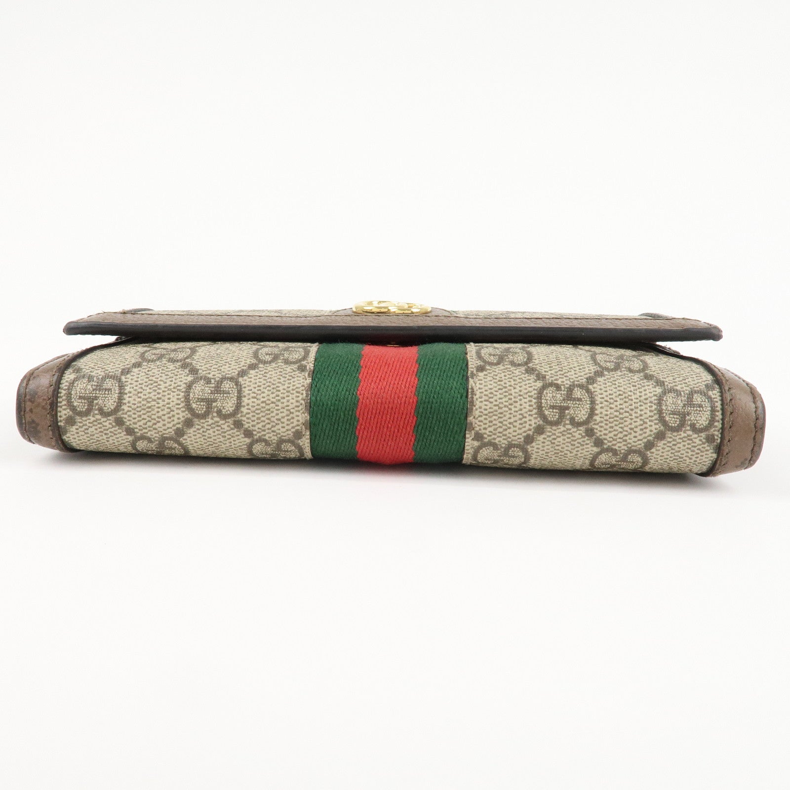 GUCCI Ophidia Sherry GG Supreme Leather Bi-fold Long Wallet 523153 Used