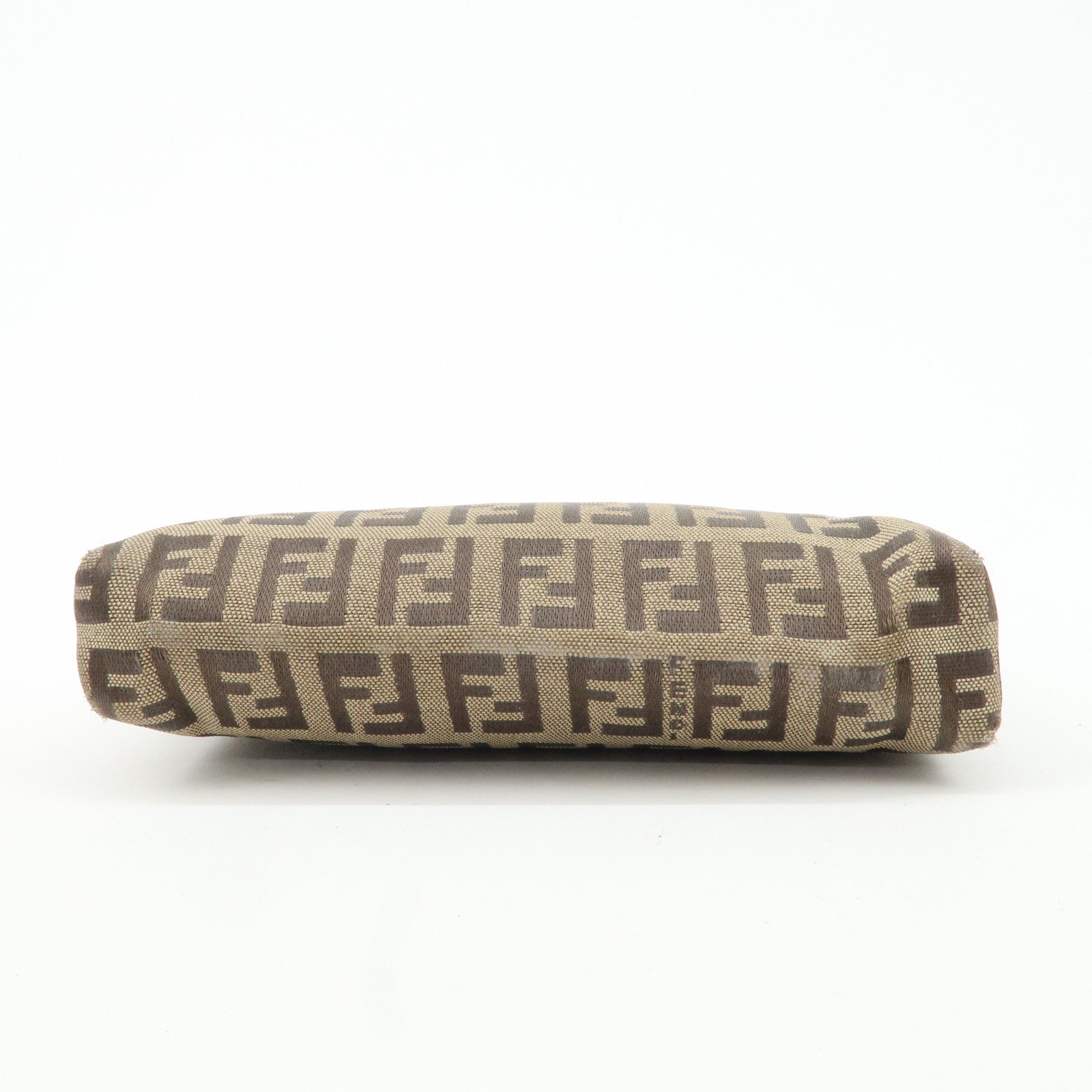 FENDI Zucchino Canvas Mini Pouch Beige Dark Brown 7N0003 Used