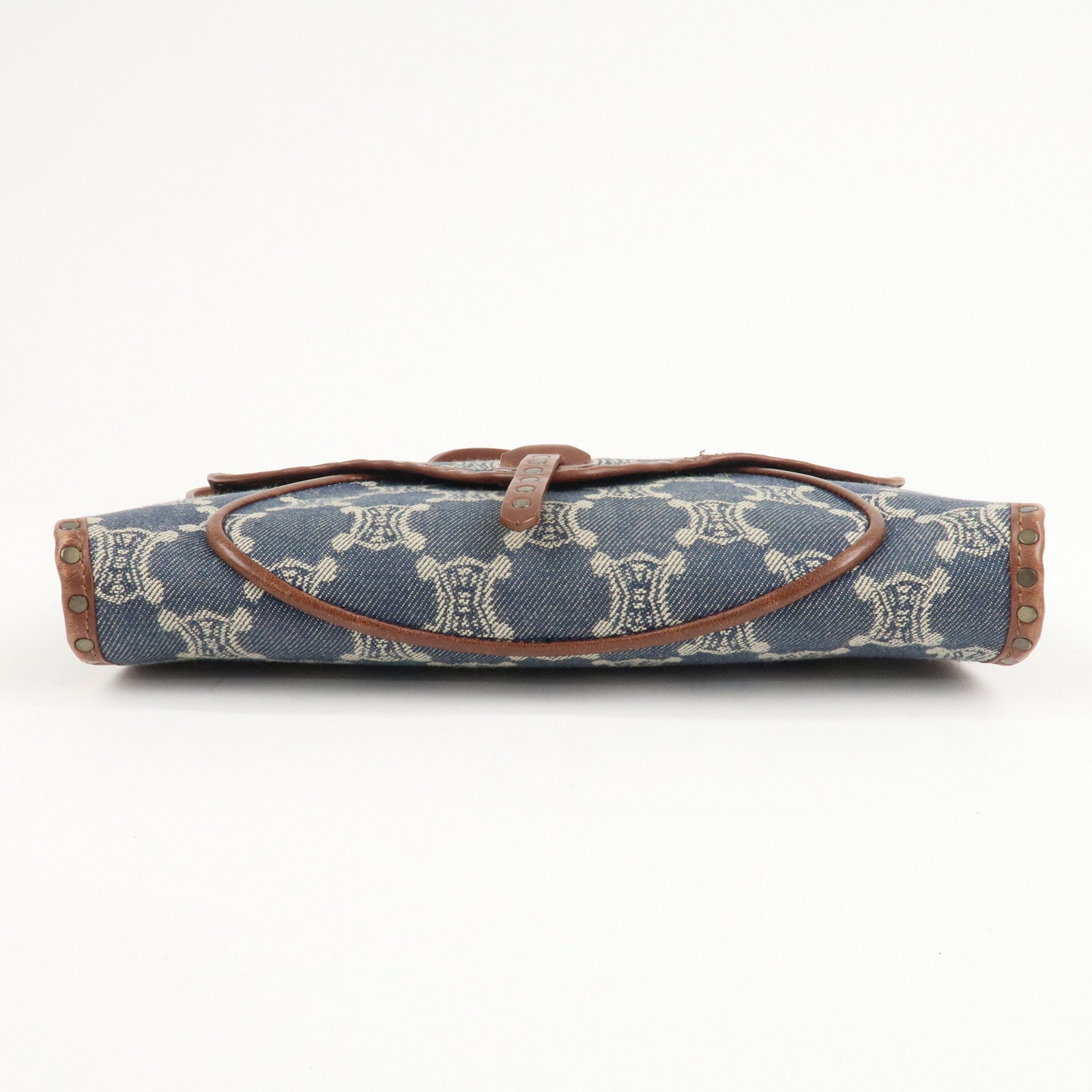 CELINE Macadam Denim Leather Shoulder Bag Blue Brown Used
