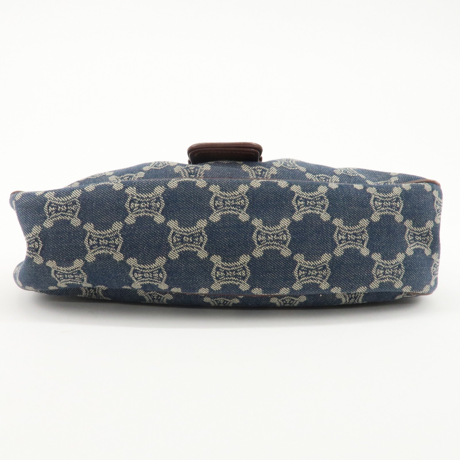 CELINE Macadam Denim Leather Shoulder Bag Blue Brown Used