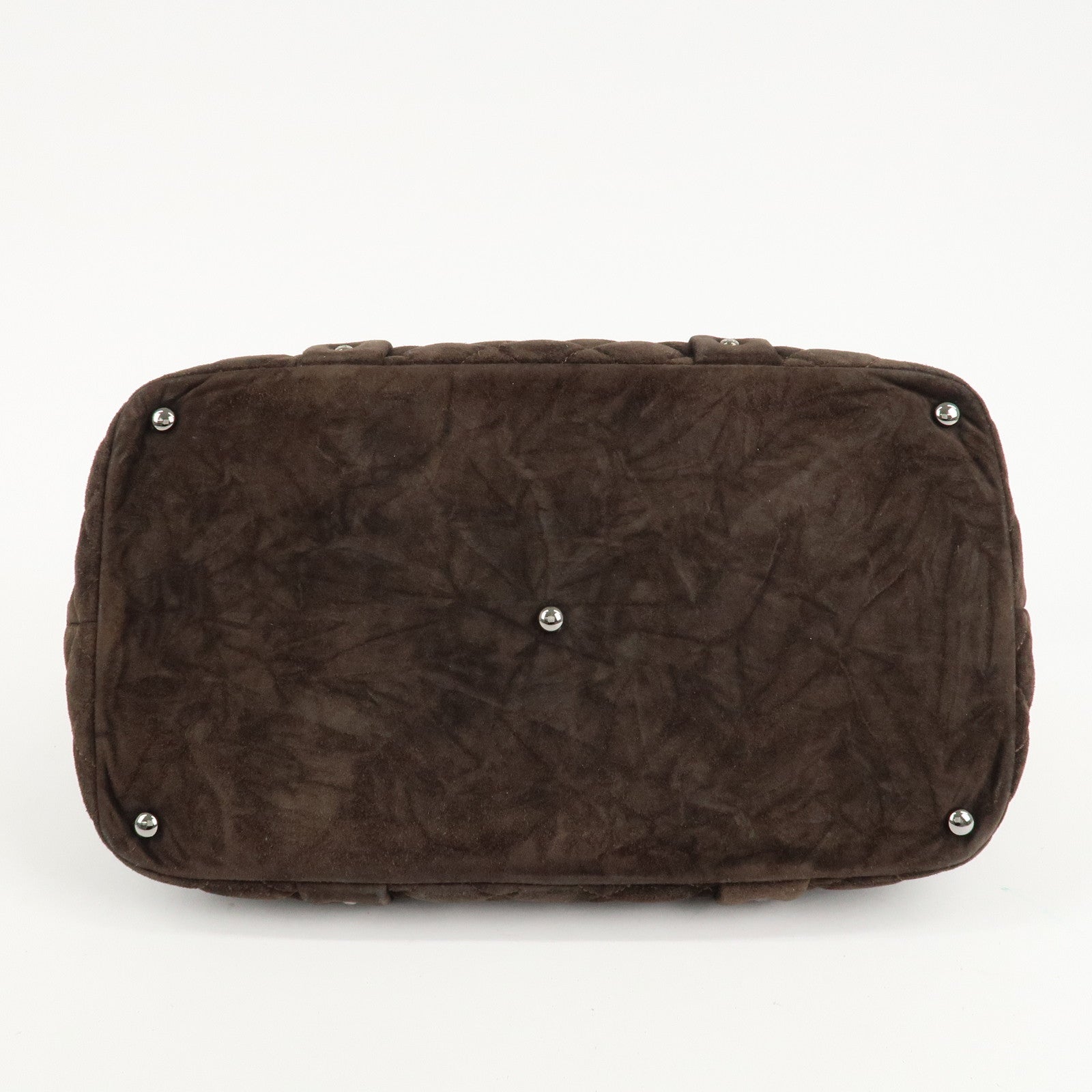 CHANEL Matelasse Suede Boston Bag Brown Silver Hardware Used