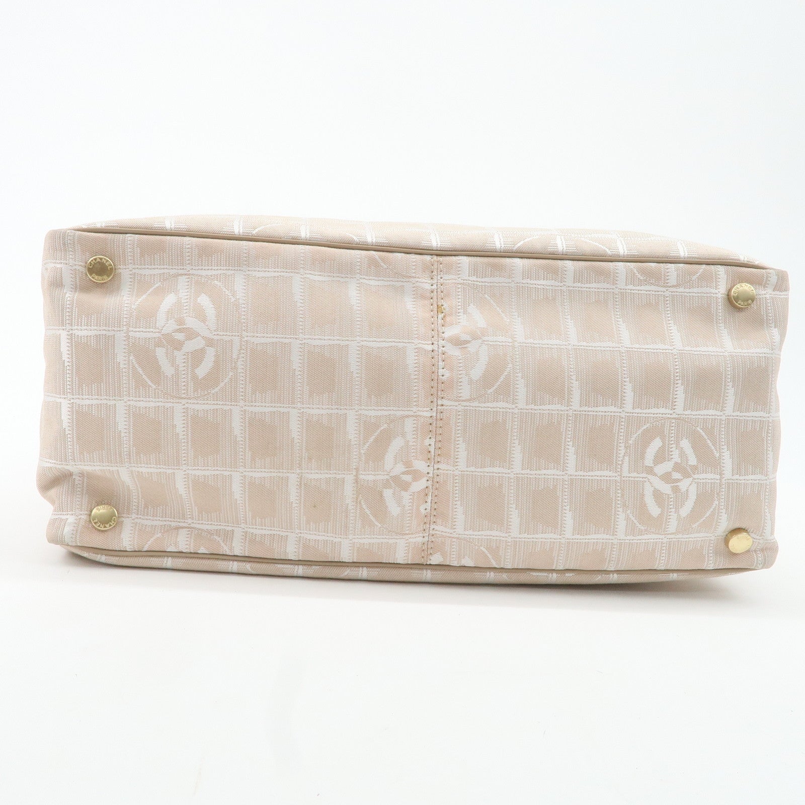 CHANEL New Travel Line Nylon Jacquard Leather Tote Bag Beige A15991 Used