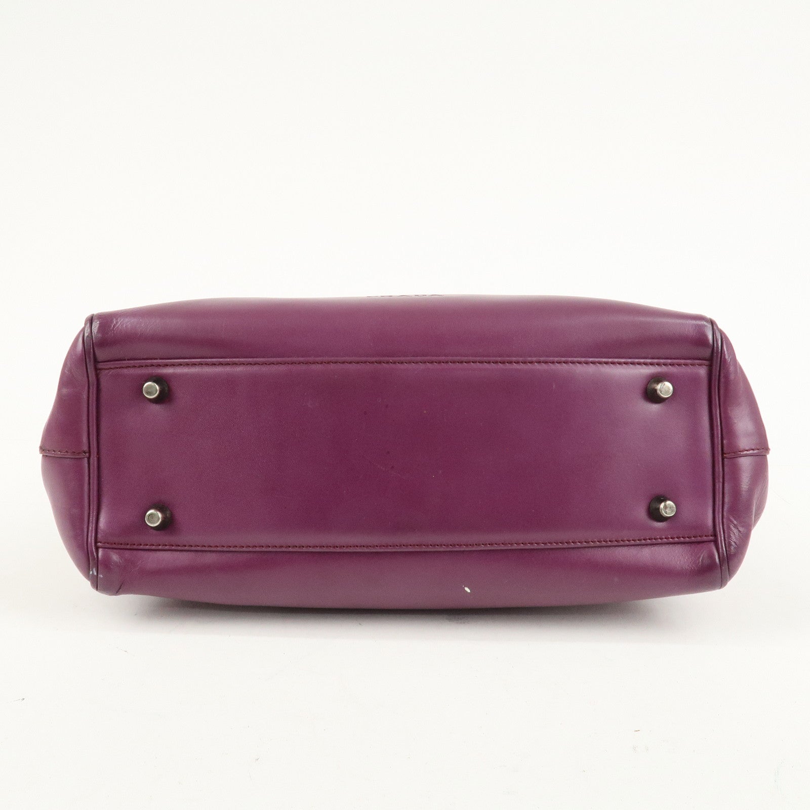 PRADA Leather Tote Bag Hand Bag Purple Antique Black HDW Used